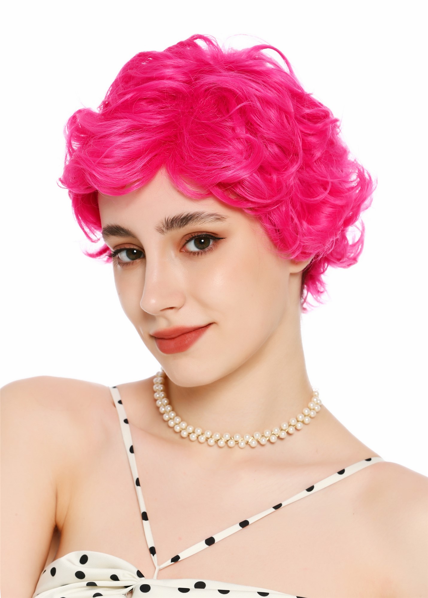 Perücke Damen kurz wild gewellt gelockt Scheitel Pink Rosa VK-70-HTY8D