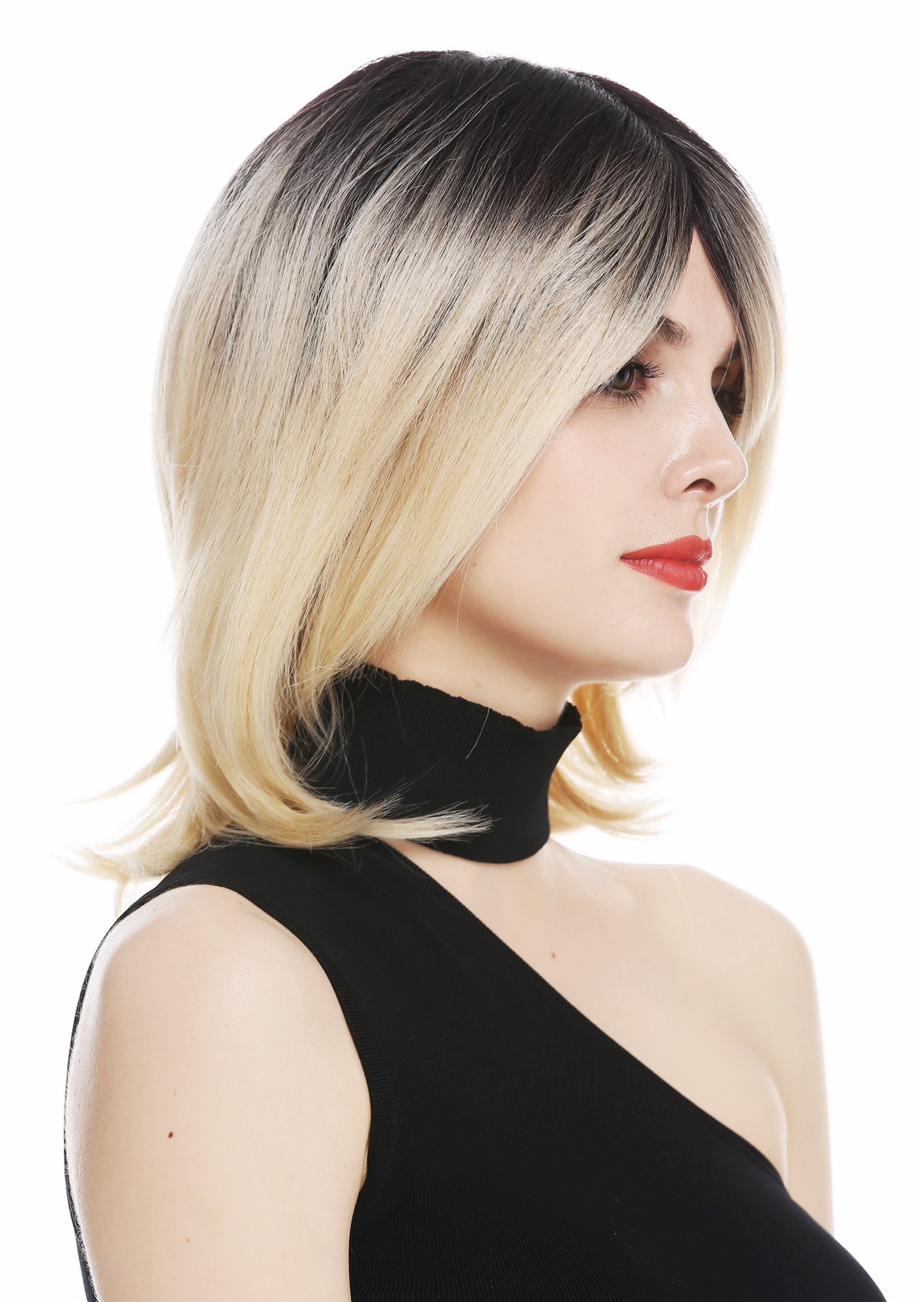 hochwertige Qualitätsperücken, Perücke schulterlang glatt Longbob Ombre Schwarz Blond RGF-6701-DR613, Ansicht 5, WIG ME UP: Ihr Perücken Online Shop glatte Tressen-Perücke Blond-Schwarz-Mix schulterlange Haare für Damen