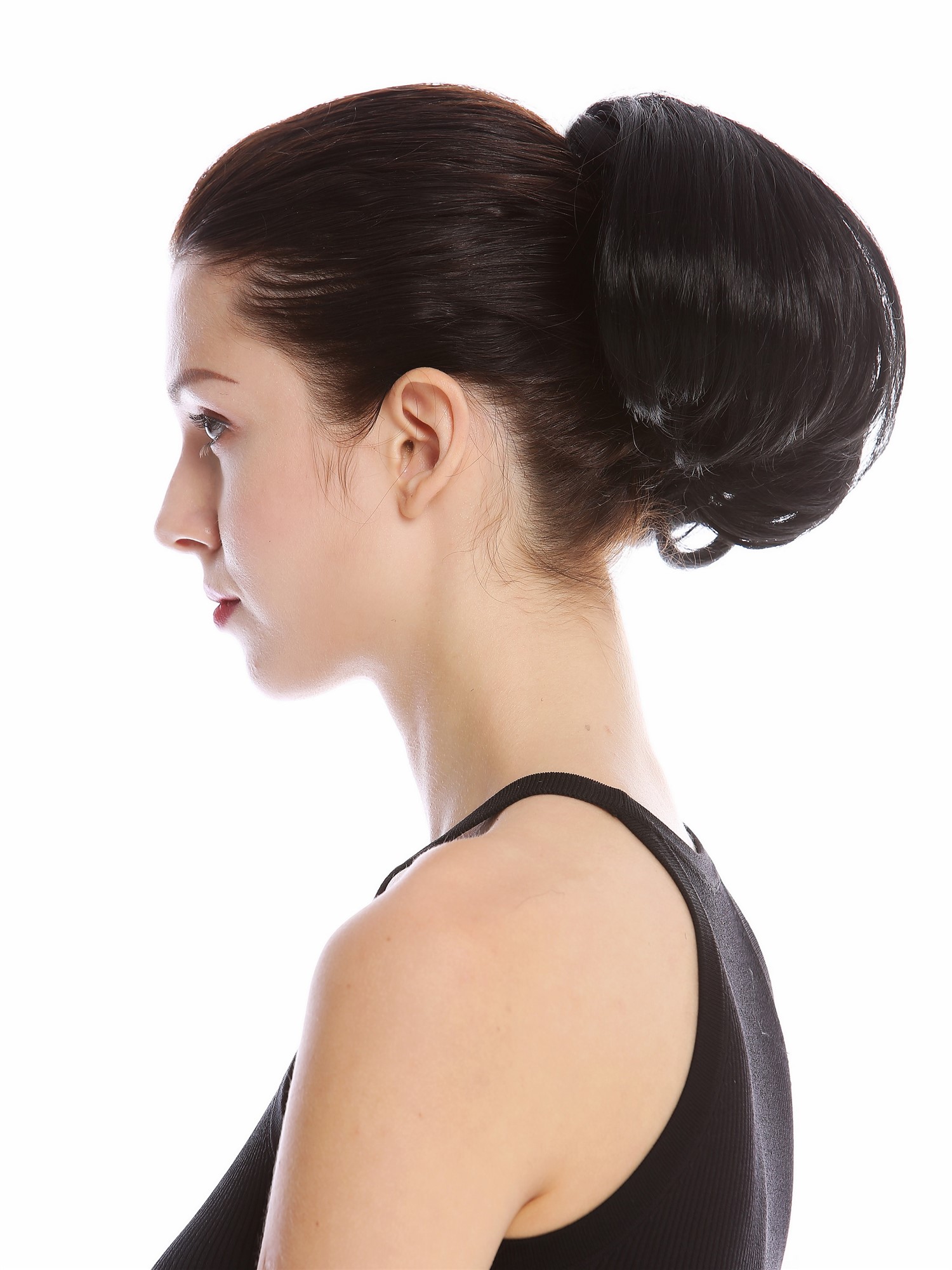 Ponytail Hairpiece very short straight voluminous like hair bun black 909AB-V, front view, WIG ME UP: Your Perücken Online Shop Ponytails, Black, curled, short