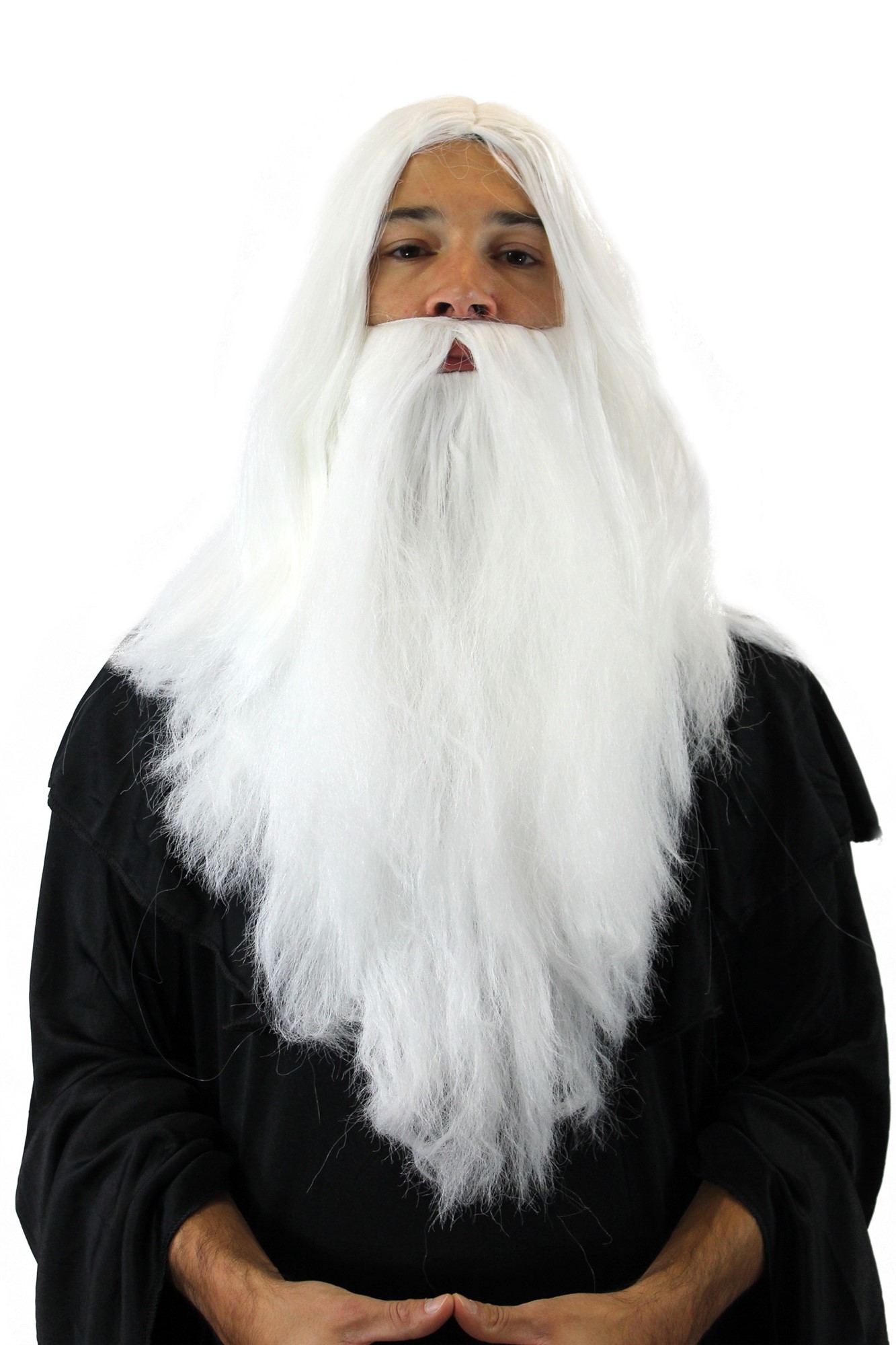 Party/Fancy Dress/Halloween LONG Beard & WIG set WHITE WIZARD SORCERER SANTA CLAUS Cosplay Roleplay, front view, WIG ME UP: Your Perücken Online Shop Party Wig, Men, White, straight, long