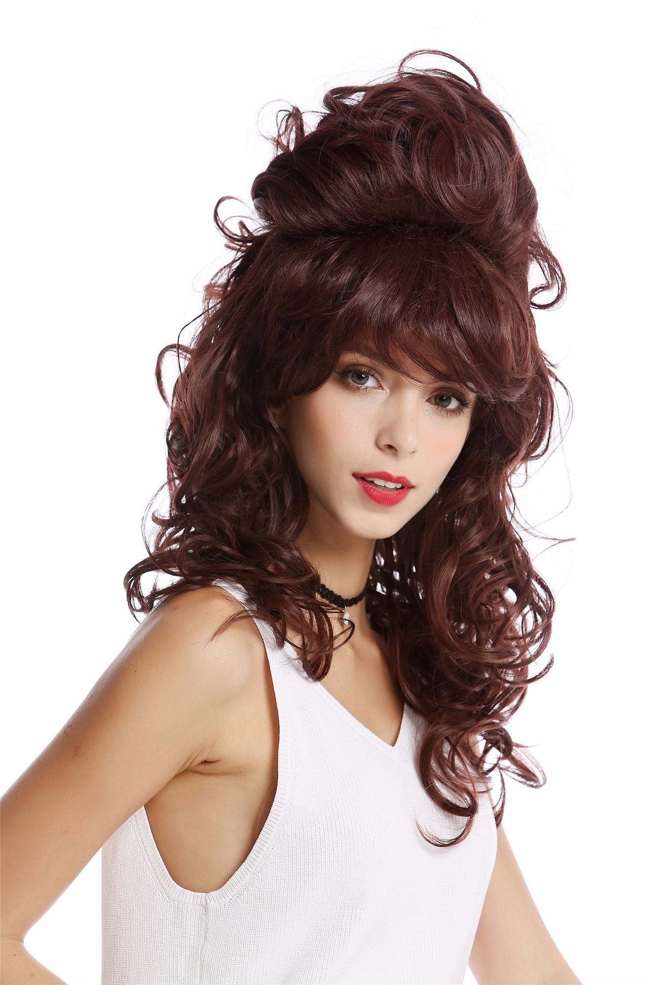 Lady Wig Baroque 60s Beehive Retro Bun curly long mahogany reddish brown Pop Singer, view 4, WIG ME UP: Your Perücken Online Shop Quality Wigs, Ladies, chestnut, curled, long