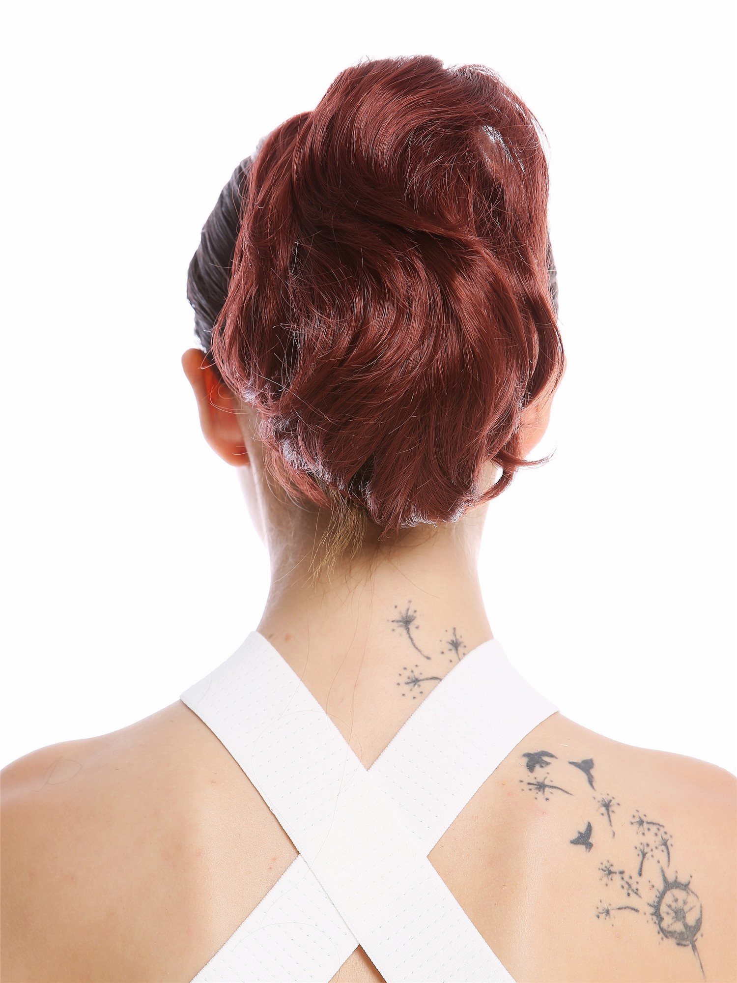 Ponytail Hairpiece Extensions short great volume wavy auburn reddish brown 1028, front view, WIG ME UP: Your Perücken Online Shop Ponytails, golden-reddish brown, straight, short