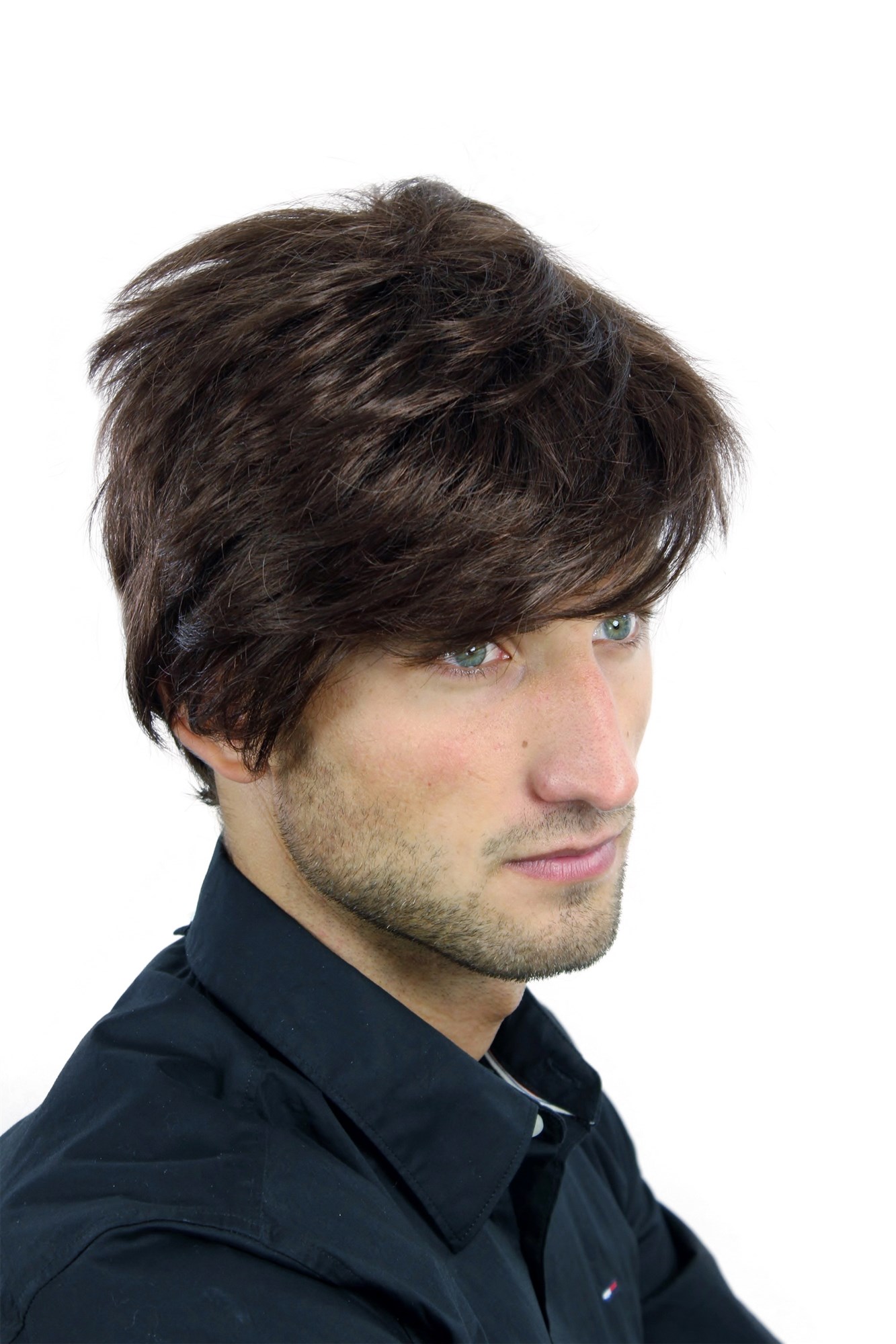 hochwertige Qualitätsperücken, Herrenperücke Scheitel Braun Mix WL-2362-4/33, Ansicht 4, WIG ME UP: Ihr Perücken Online Shop glatte Tressen-Perücke Braun-Mix kurze Haare für Herren