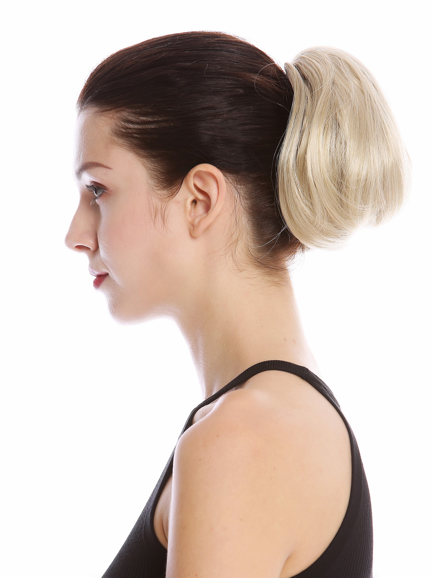 Ponytail Hairpiece short straight voluminous like hair bun champagne blond 909AB, front view, WIG ME UP: Your Perücken Online Shop Ponytails, ash blonde, curled, short