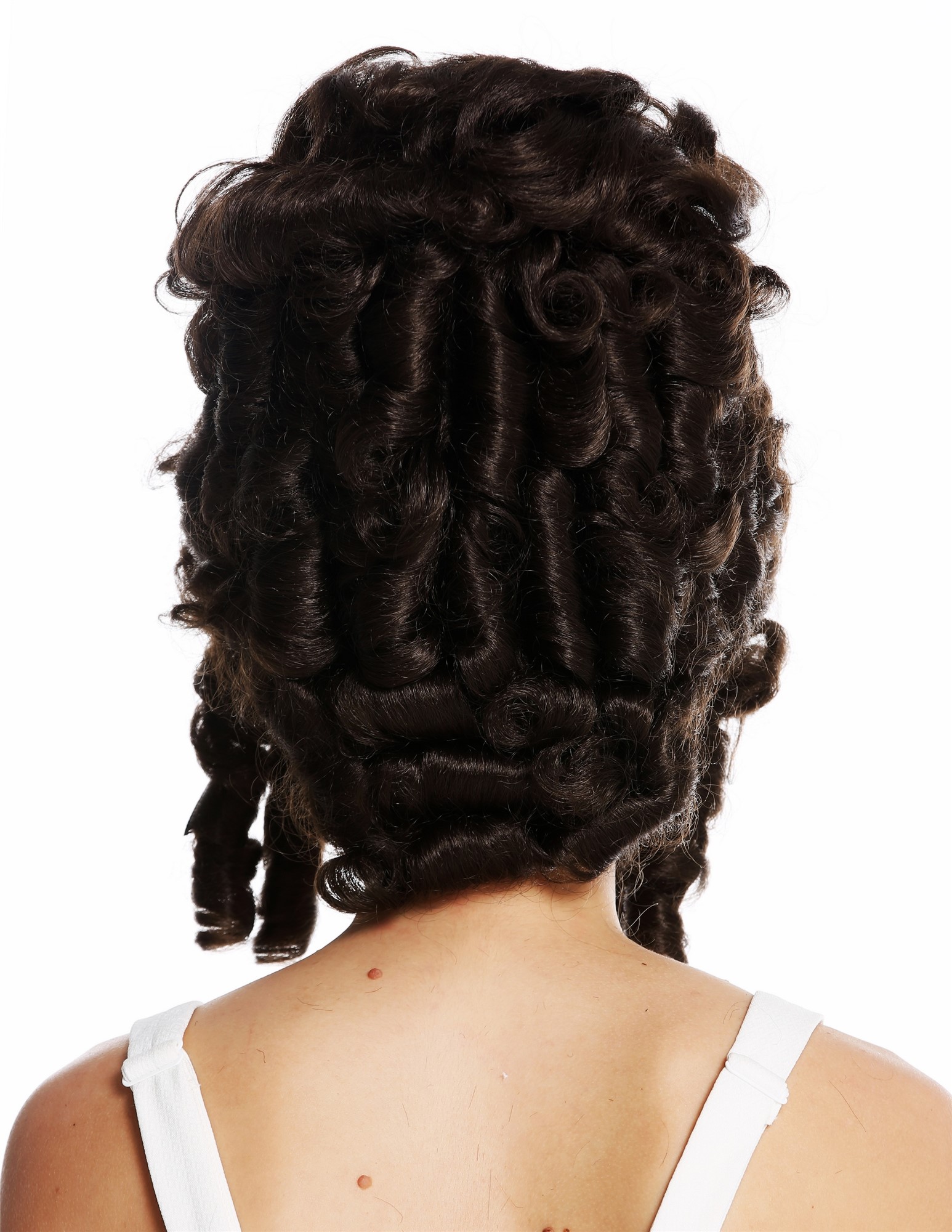 hochwertige Qualitätsperücken, Perücke Barock Pompadour Gräfin Braun VK-38-6, Ansicht 4, WIG ME UP: Ihr Perücken Online Shop lockige Tressen-Perücke Mittelbraun schulterlange Haare für Damen