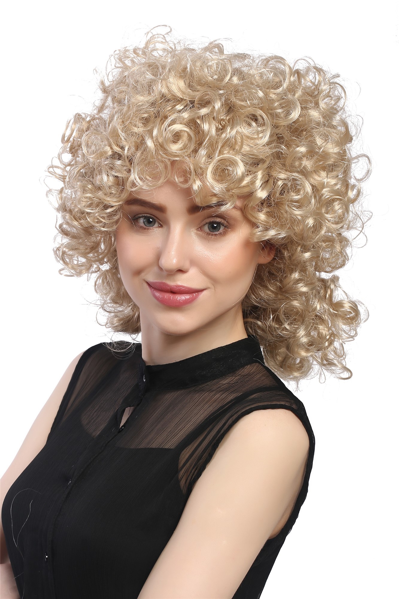 günstige Party Perücke, Perücke Kurz Locken Lockig Blond 80er 91074-ZA83, Ansicht 2, WIG ME UP: Ihr Perücken Online Shop lockige Party Perücke Blond schulterlange Haare für Damen