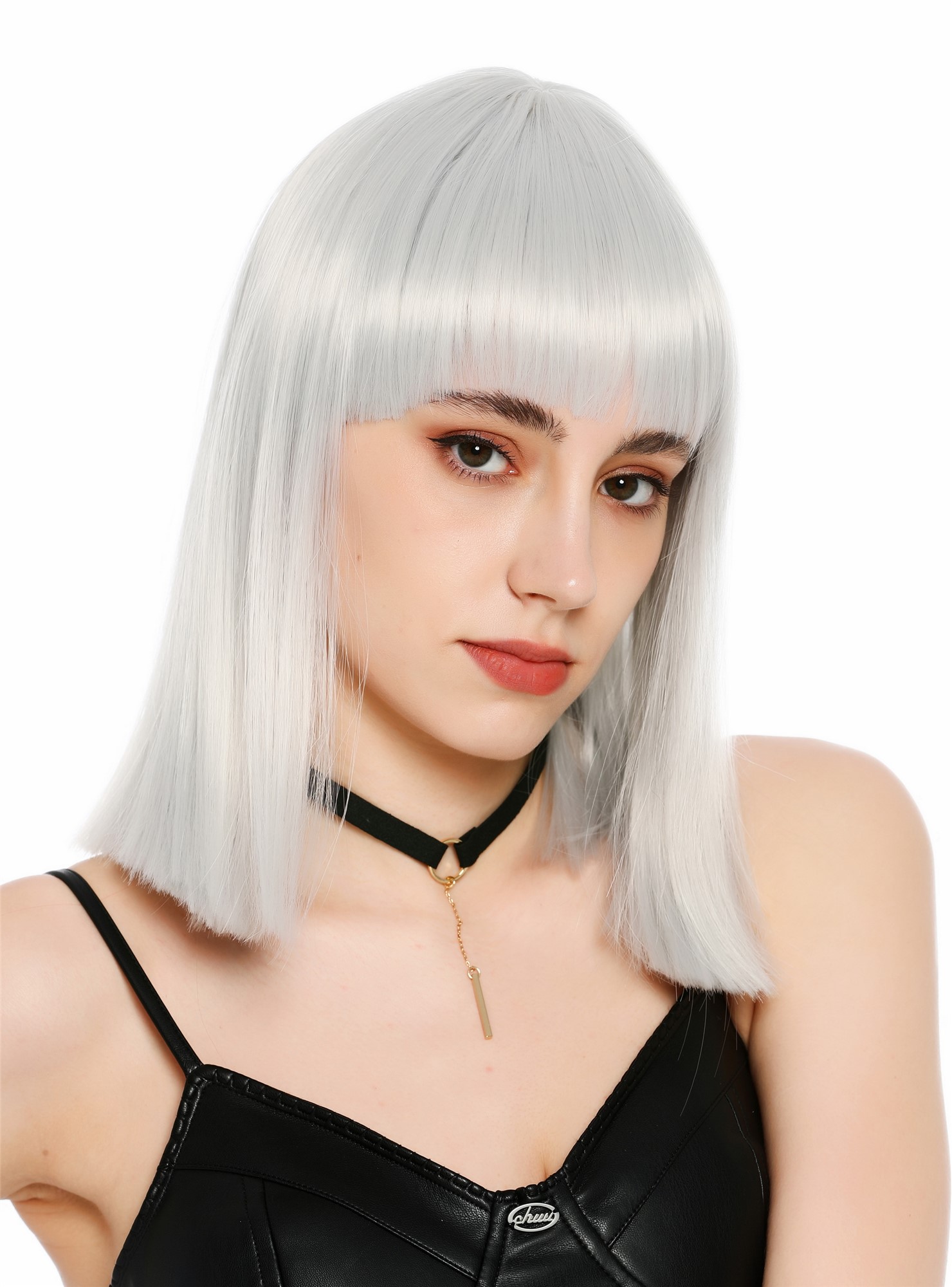 Damenperücke schulterlang blunt cut glatt breiter Pony Disco Grau Hellgrau SZL1498-DHTSilvergrey