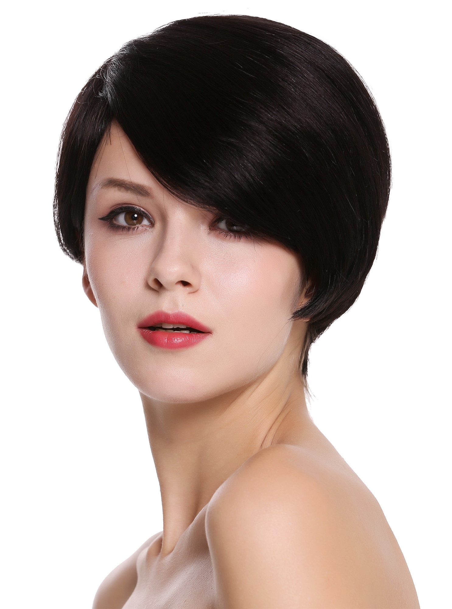 hochwertige Qualitätsperücken, Echthaar Perücke Scheitel kurz Schwarz RGH-5334-HH-1B, Ansicht 3, WIG ME UP: Ihr Perücken Online Shop glatte Tressen-Perücke 100% Echthaar Samtschwarz kurze Haare für Damen