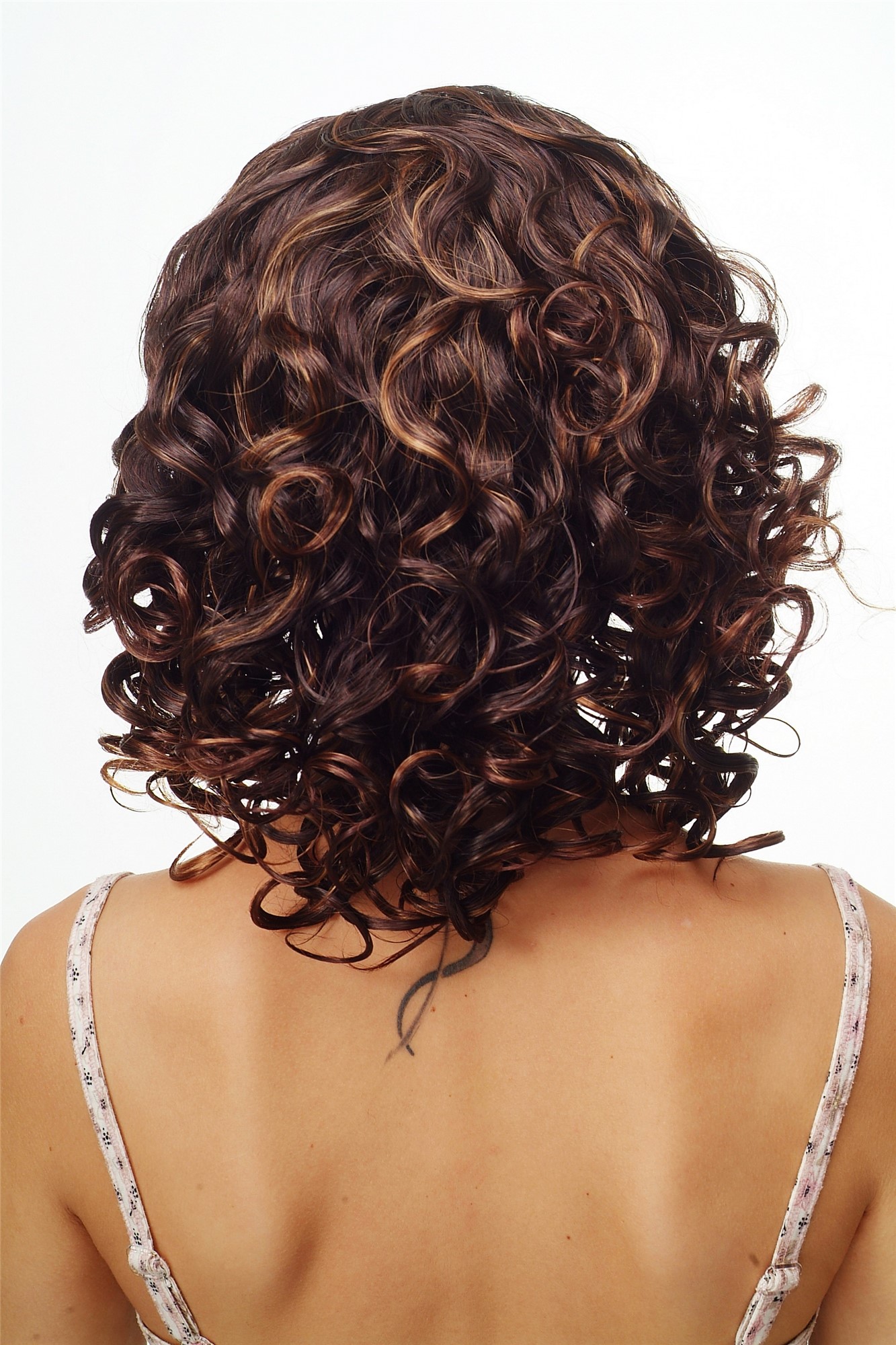 hochwertige Qualitätsperücken, Damenperücke Stirnband Braun Locken Schulterlang Modell: BRO-704, Ansicht 4, WIG ME UP: Ihr Perücken Online Shop lockige Tressen-Perücke mit Stirnband Braun-Blond-Mix schulterlange Haare für Damen
