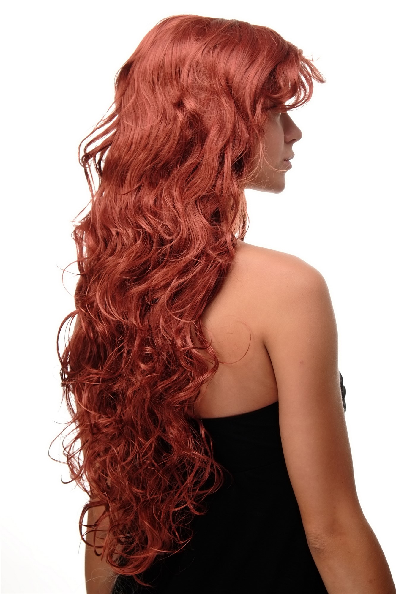 hochwertige Qualitätsperücken, Damen Perücke Dunkel-Kupferrot sehr lang voluminös 9669EL-135, Ansicht 3, WIG ME UP: Ihr Perücken Online Shop wellige Tressen-Perücke mit Kopfhaut-Imitat Dunkel-Kupferrot lange Haare für Damen