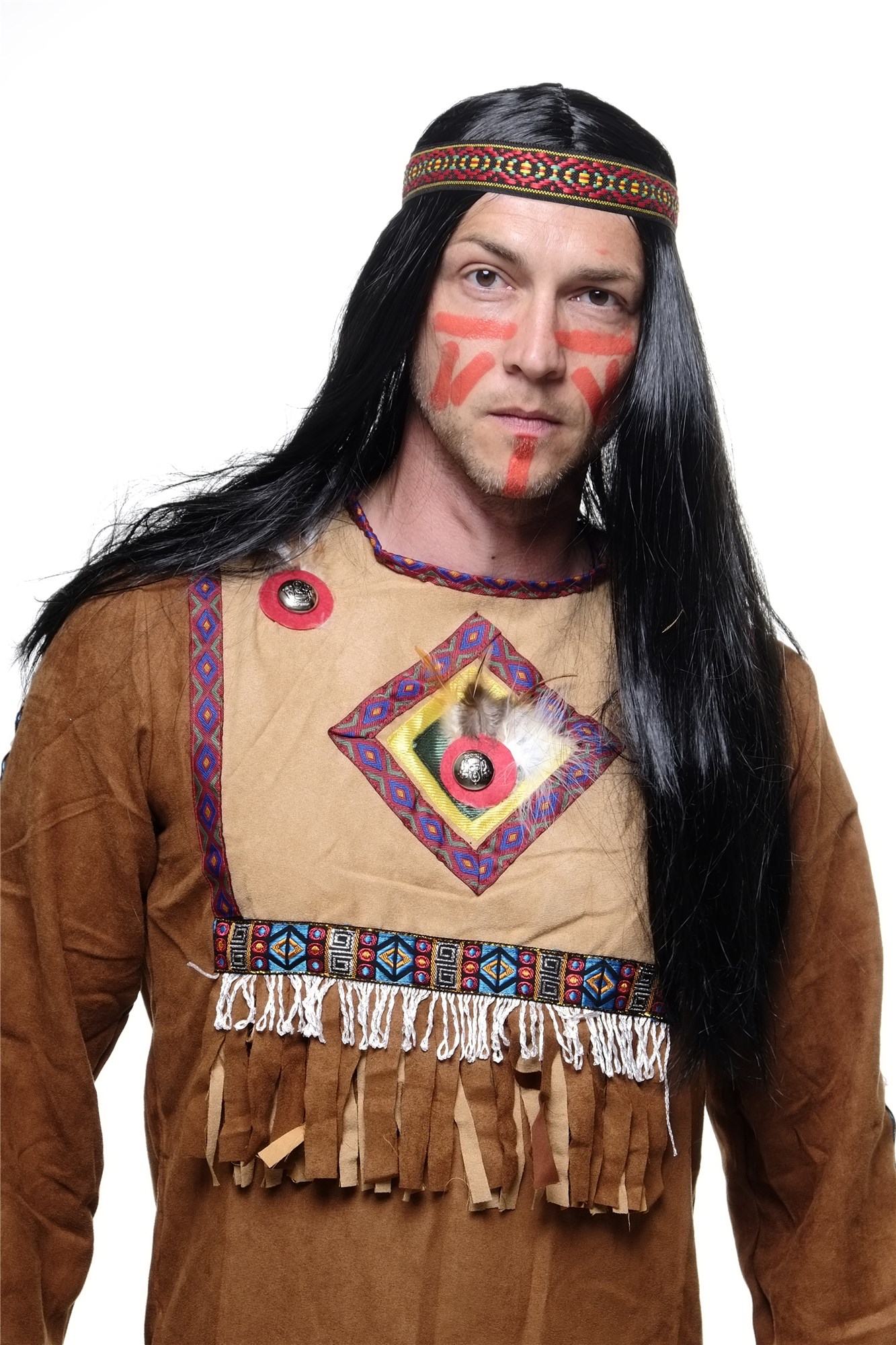 Party Halloween wig man woman black long headband Indian Native American LM3049, view 2, WIG ME UP: Your Perücken Online Shop Party Wig, Ladies, Black, straight, long