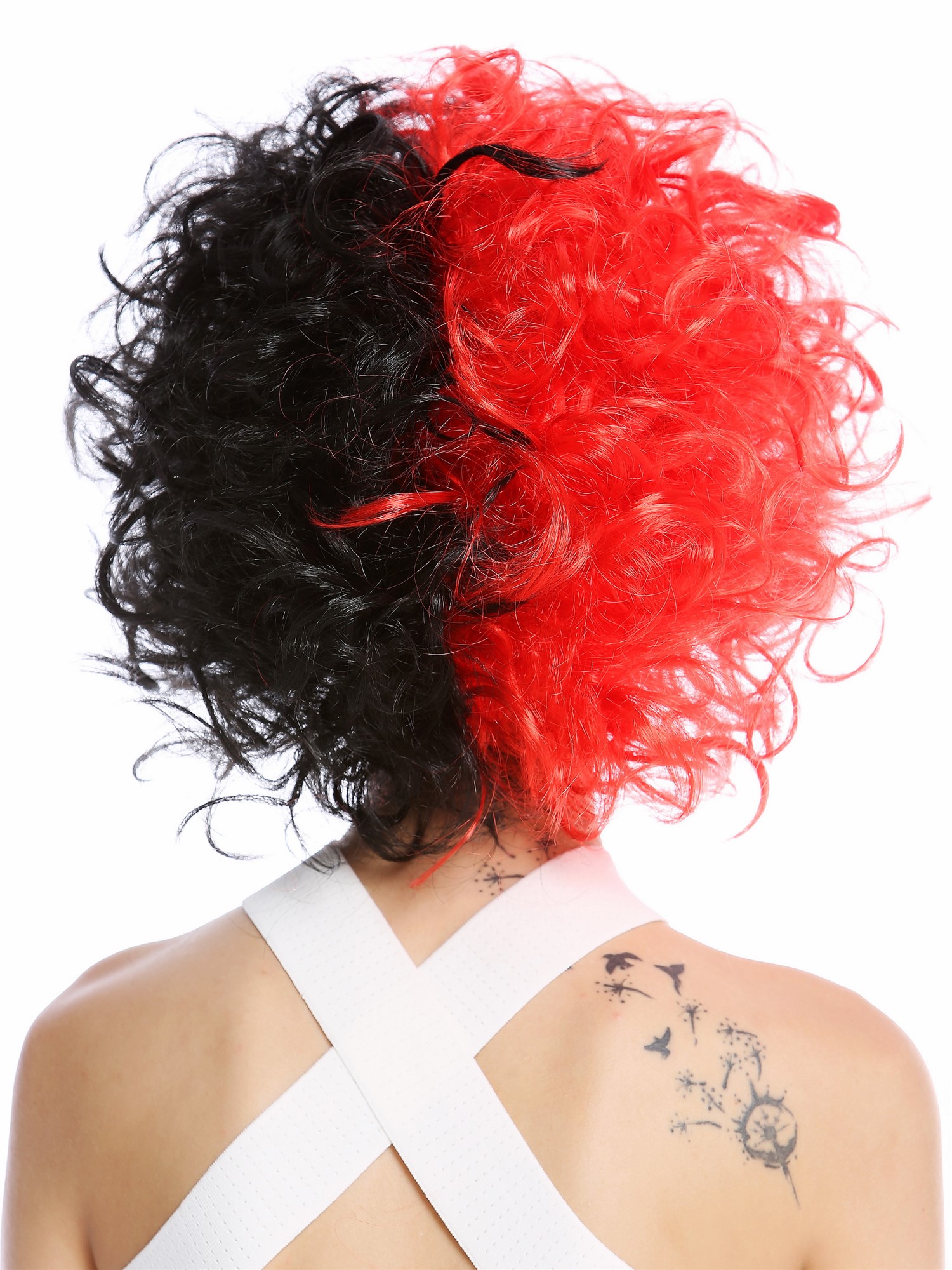 Lady Man Party Wig Evil Diva curly unruly curled half black half red  91344, view 4, WIG ME UP: Your Perücken Online Shop Party Wig, Unisex, red-black, curled, short