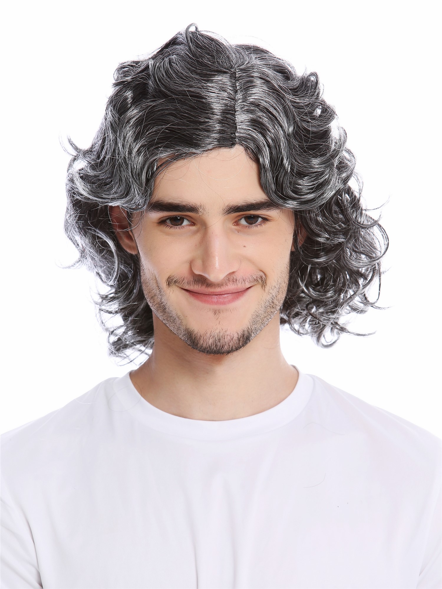 günstige Party Perücke, Perücke Grau Alter Schlagersänger Gigolo 3750-P103-68, Ansicht 2, WIG ME UP: Ihr Perücken Online Shop wellige Party Perücke Grau schulterlange Haare Unisex