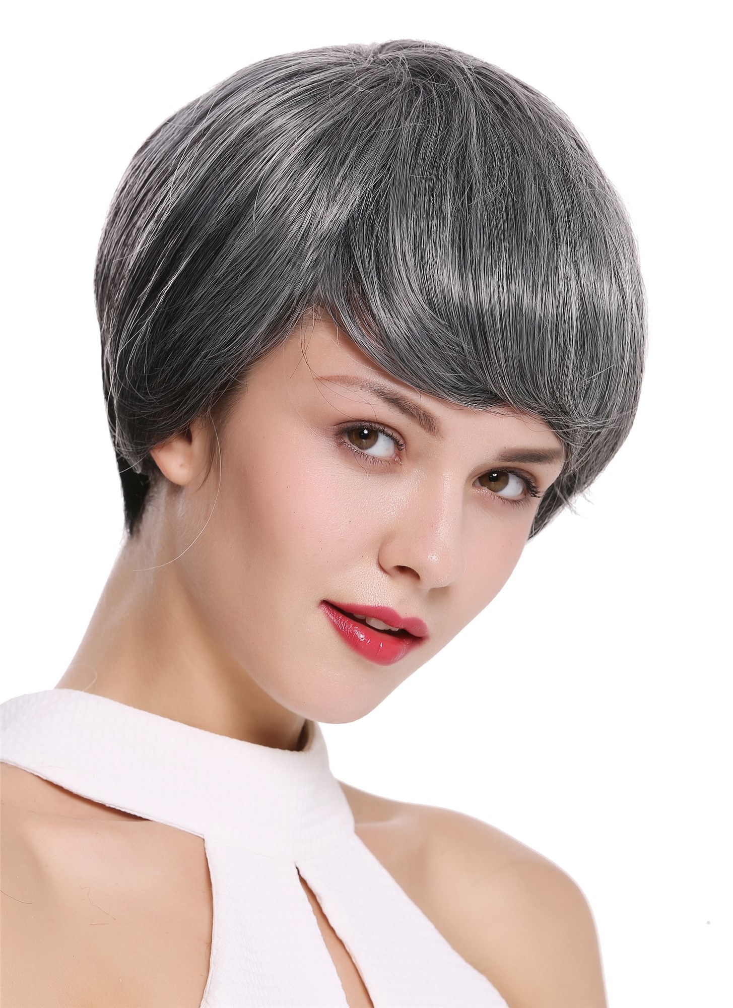 Quality Wigs, Ladies, silver gray-deep black mix, straight, short