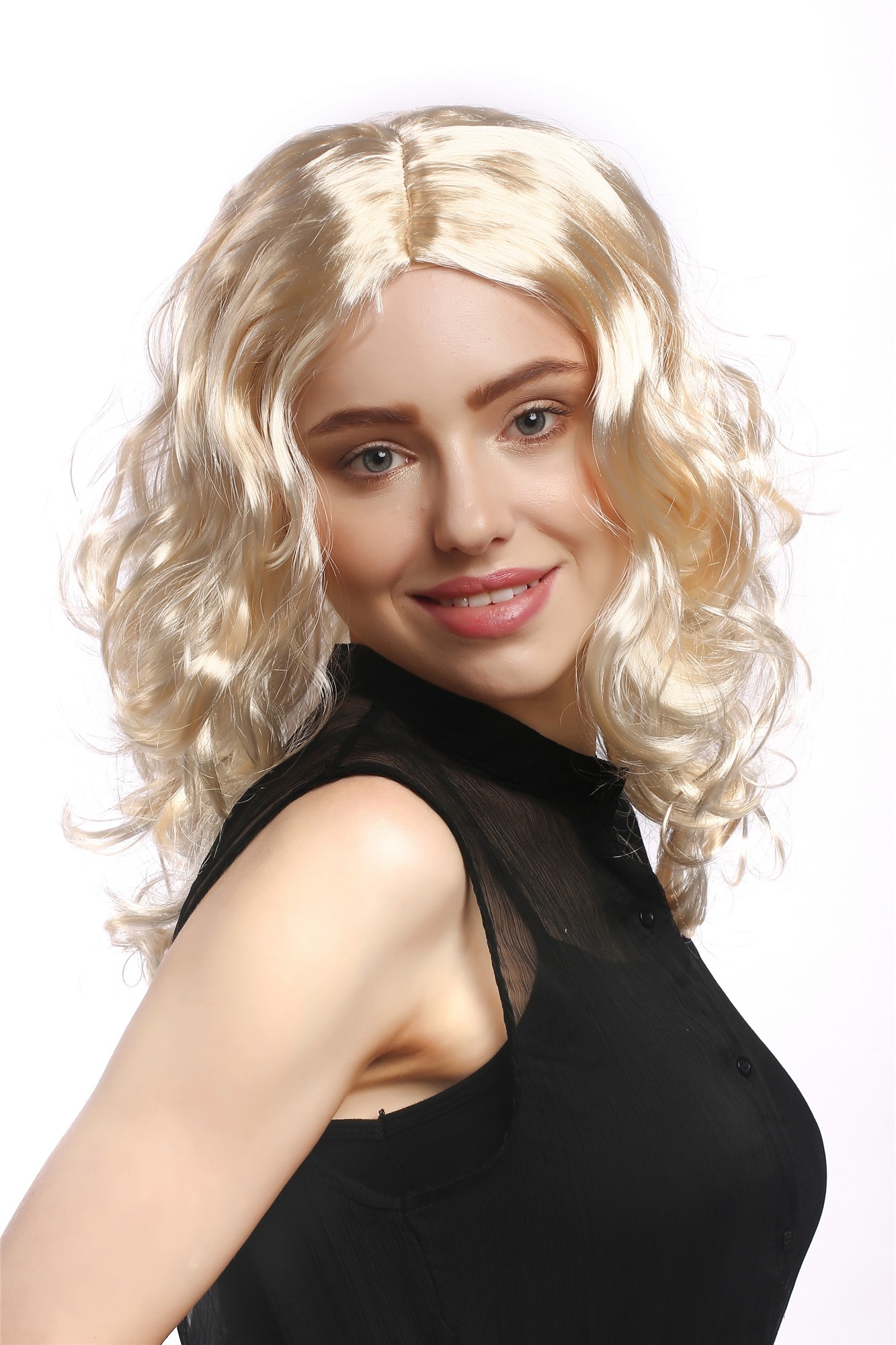 günstige Party Perücke, Perücke Volumen Locken Mittelscheitel Blond XR-010-P88, Ansicht 3, WIG ME UP: Ihr Perücken Online Shop lockige Party Perücke Lichtblond lange Haare für Damen