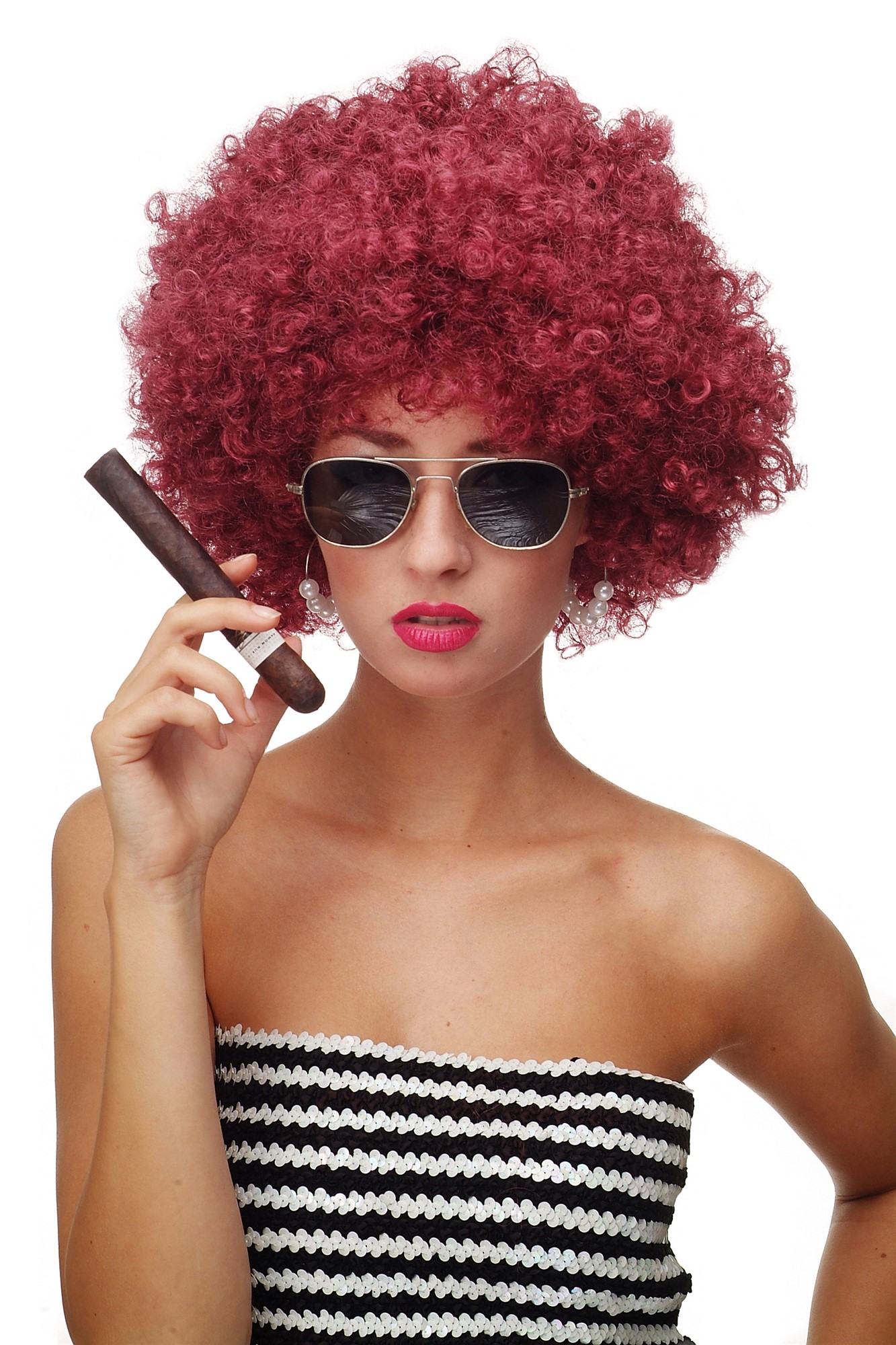Party/Fancy Dress/Halloween WIG gigantic super volume futuristic garnet RED disco AFRO funky HAIR!, front view, WIG ME UP: Your Perücken Online Shop Party Wig, Unisex, garnet red, curled, short