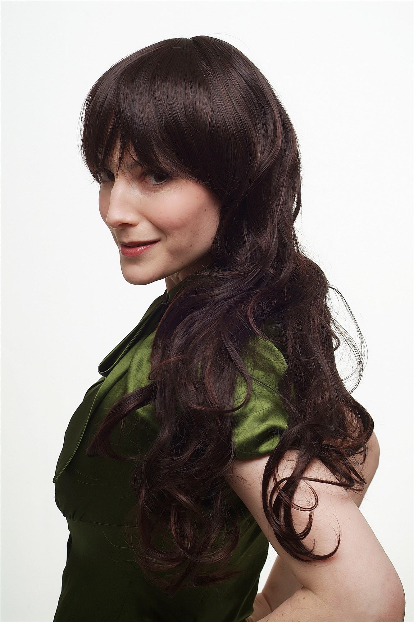 hochwertige Qualitätsperücken, Perücke Scheitel Locken Braun gesträhnt lang 3432-2T33, Ansicht 2, WIG ME UP: Ihr Perücken Online Shop lockige Tressen-Perücke mit Kopfhaut-Imitat Schwarzbraun-Mahagonibraun lange Haare für Damen