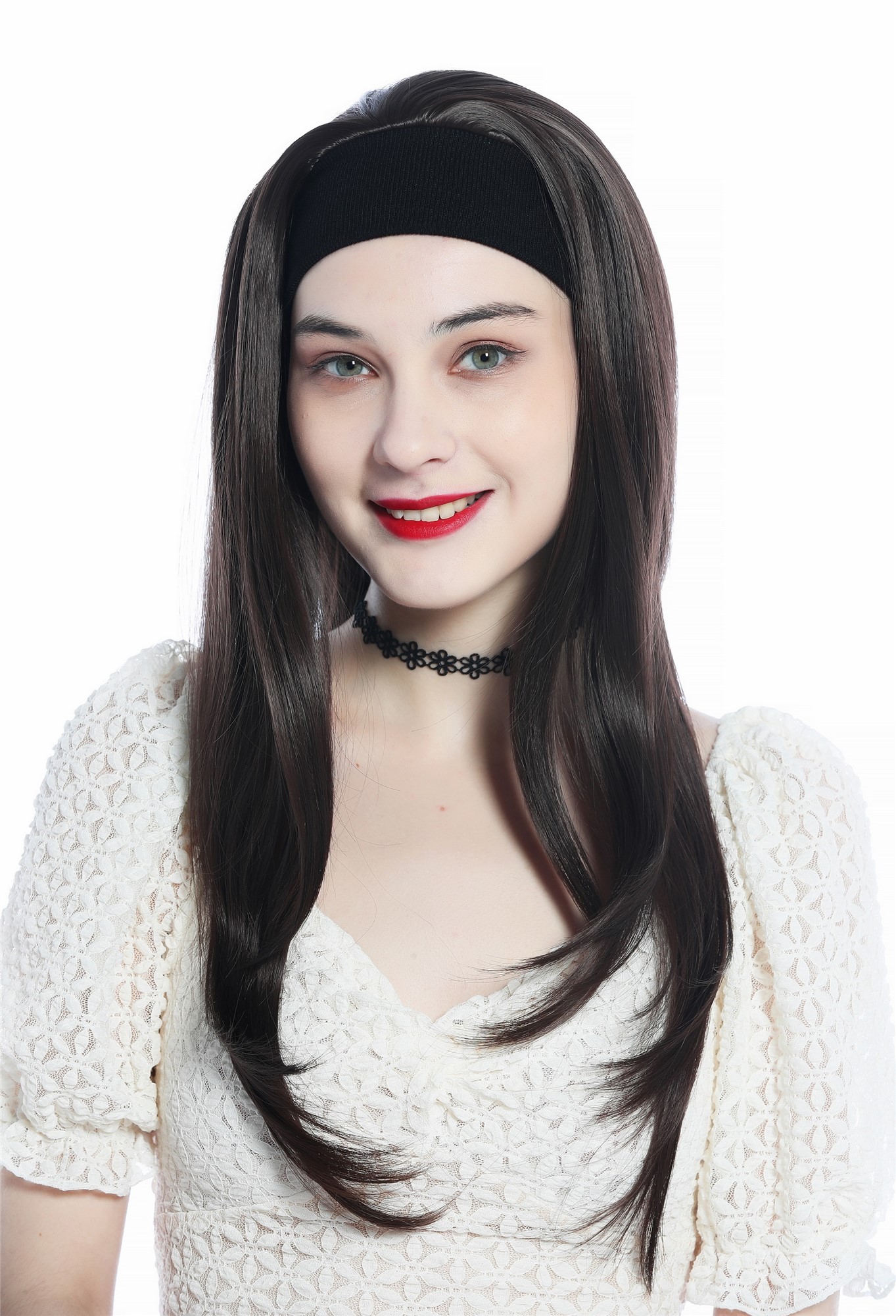 Lady wig half wig black headband retro long straight chocolate brown H9306, view 2, WIG ME UP: Your Perücken Online Shop Quality Wigs, Ladies, medium brown, straight, long