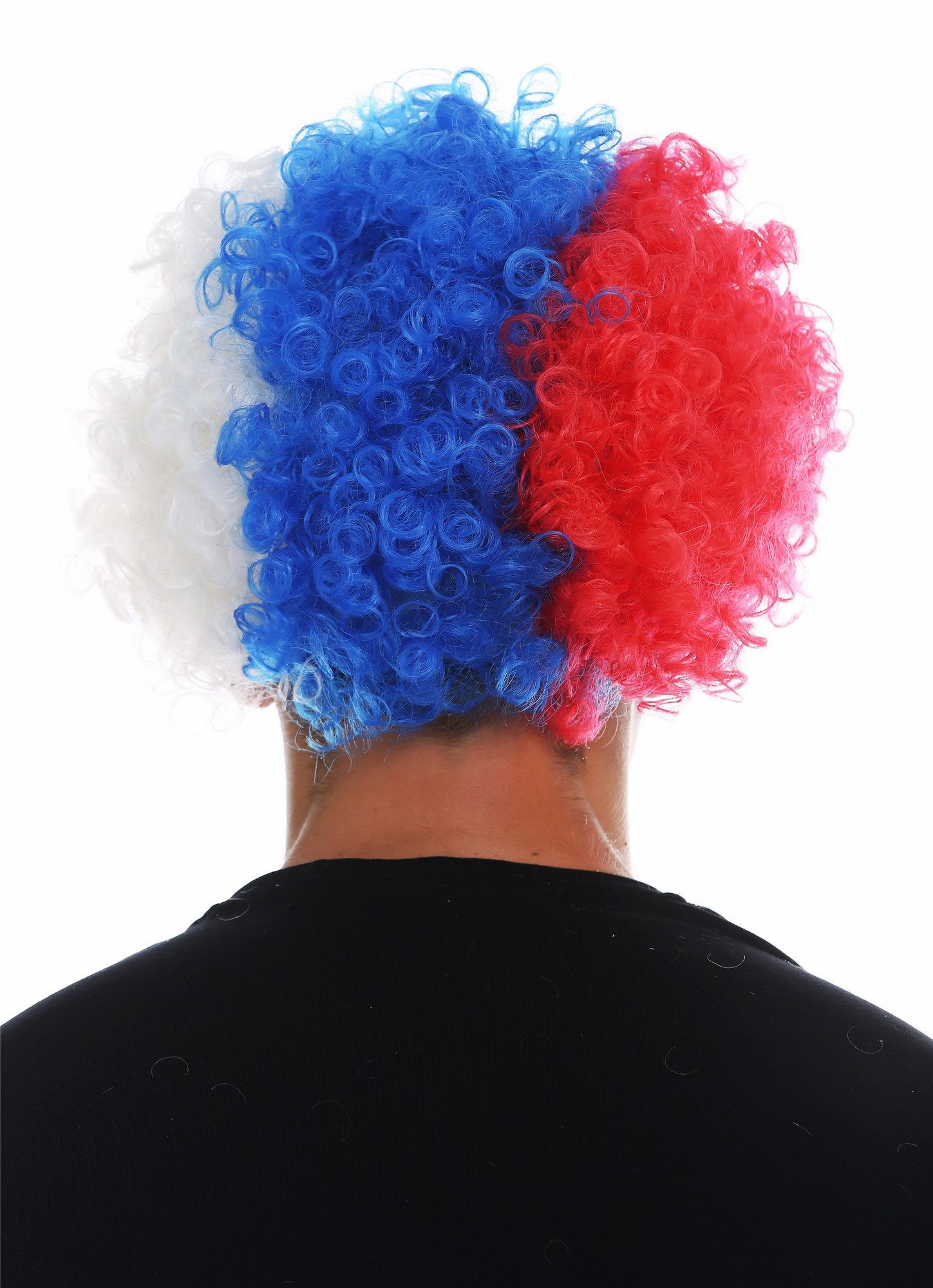 günstige Party Perücke, Perücke Afro Clown Rot Blau Weiß MMAM-15M-K120B+K2079+K06, Ansicht 4, WIG ME UP: Ihr Perücken Online Shop lockige Party Perücke Rot-Blau-Weiß-Mix kurze Haare Unisex