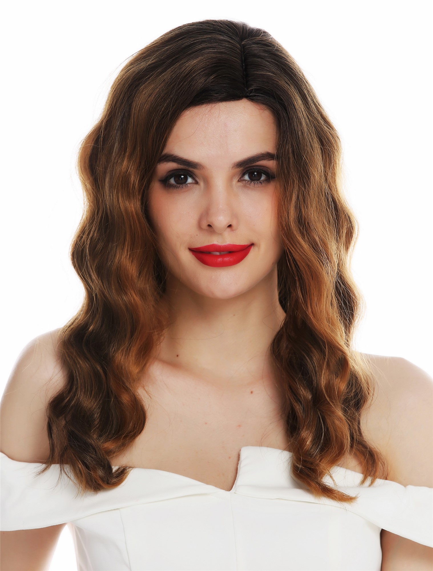 hochwertige Qualitätsperücken, Perücke lang Scheitel edel wellig Balayage gesträhnt Braun Blond Hollywood Diva VK-58-OH27-30-613, Ansicht 2, WIG ME UP: Ihr Perücken Online Shop wellige Tressen-Perücke mit Kopfhaut-Imitat Braun-Blond-Mix schulterlange Haare für Damen