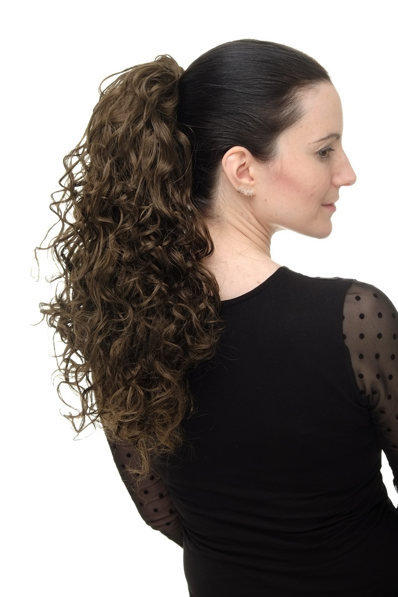 Hairpiece Ponytail with 2 combs/clips & elastic draw string long full curls voluminous medium brown, view 5, WIG ME UP: Your Perücken Online Shop Ponytails, medium ash brown, curled, shoulder-length