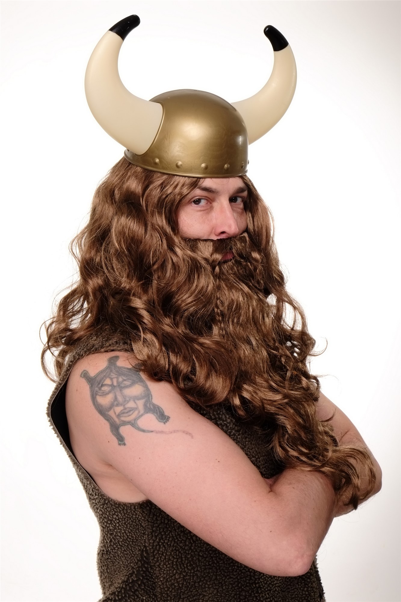 Wig & Beard Carnival Viking Chieftain Barbarian Berzerker Dwarf brown men WIG007, view 5, WIG ME UP: Your Perücken Online Shop Party Wig, Men, Brown, Braided, long