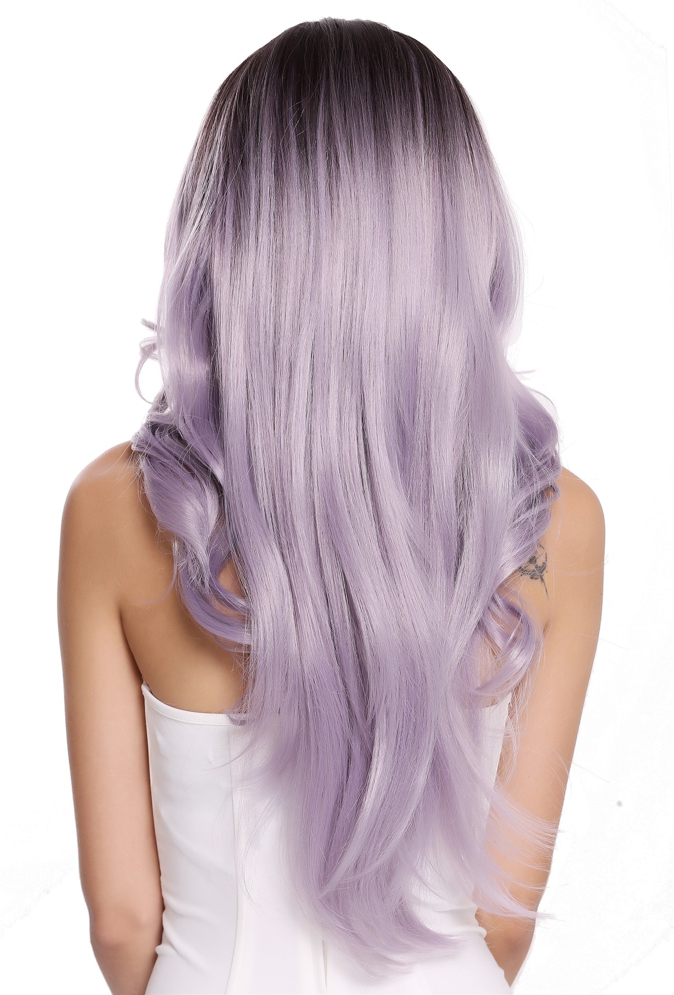 hochwertige Qualitätsperücken, Perücke Lang Wellig Dunkelbraun Lila Grau Mix Ombre RGF-5904LD-T4/GRAY, Ansicht 4, WIG ME UP: Ihr Perücken Online Shop wellige Tressen-Perücke mit Kopfhaut-Imitat Dunkelbraun Lila Grau Mix lange Haare für Damen
