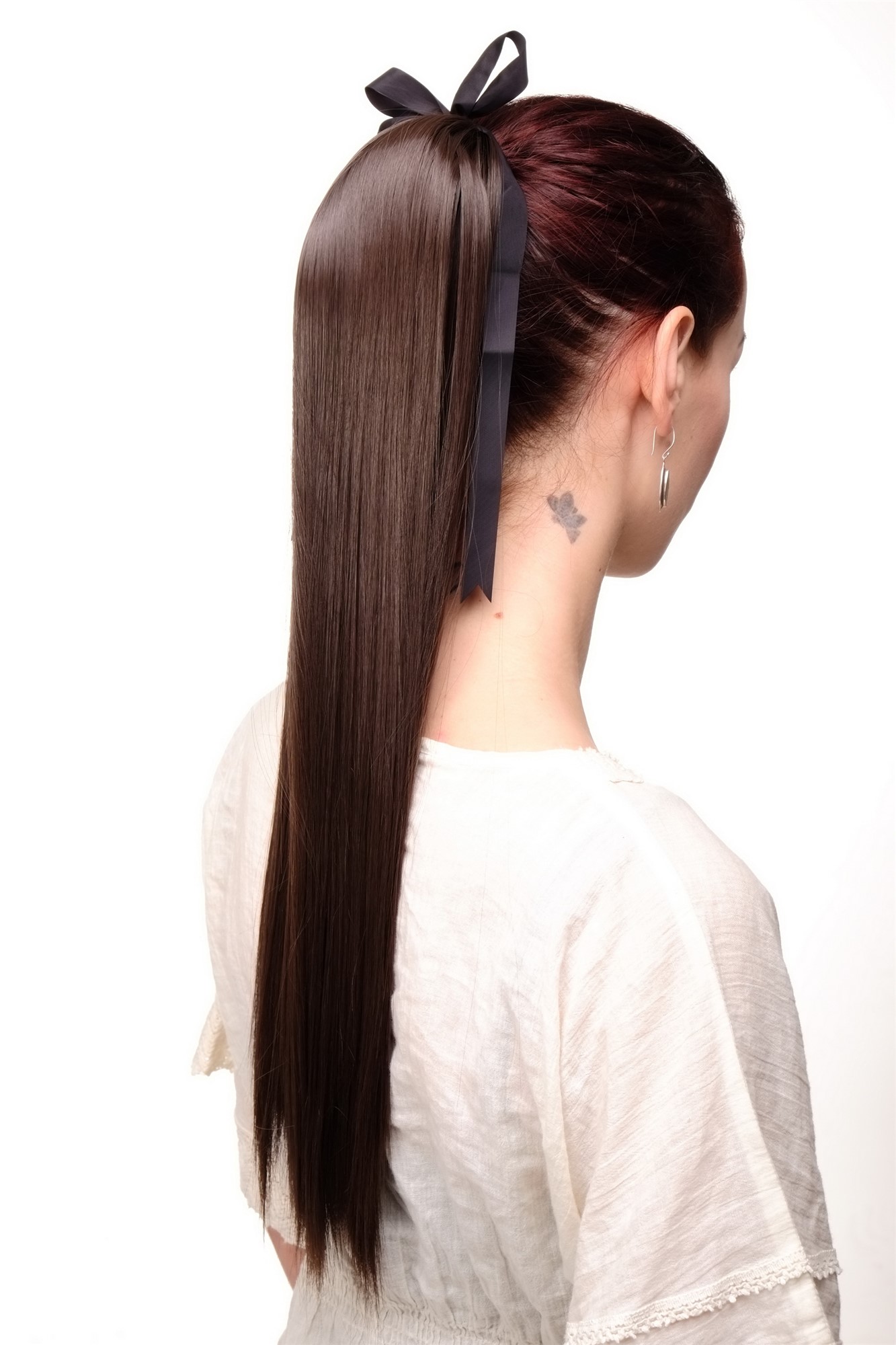 Hairpiece PONYTAIL extension long straight light with ribbon and comb wrap around system chocolate, view 2, WIG ME UP: Your Perücken Online Shop Ponytails, medium brown, straight, long