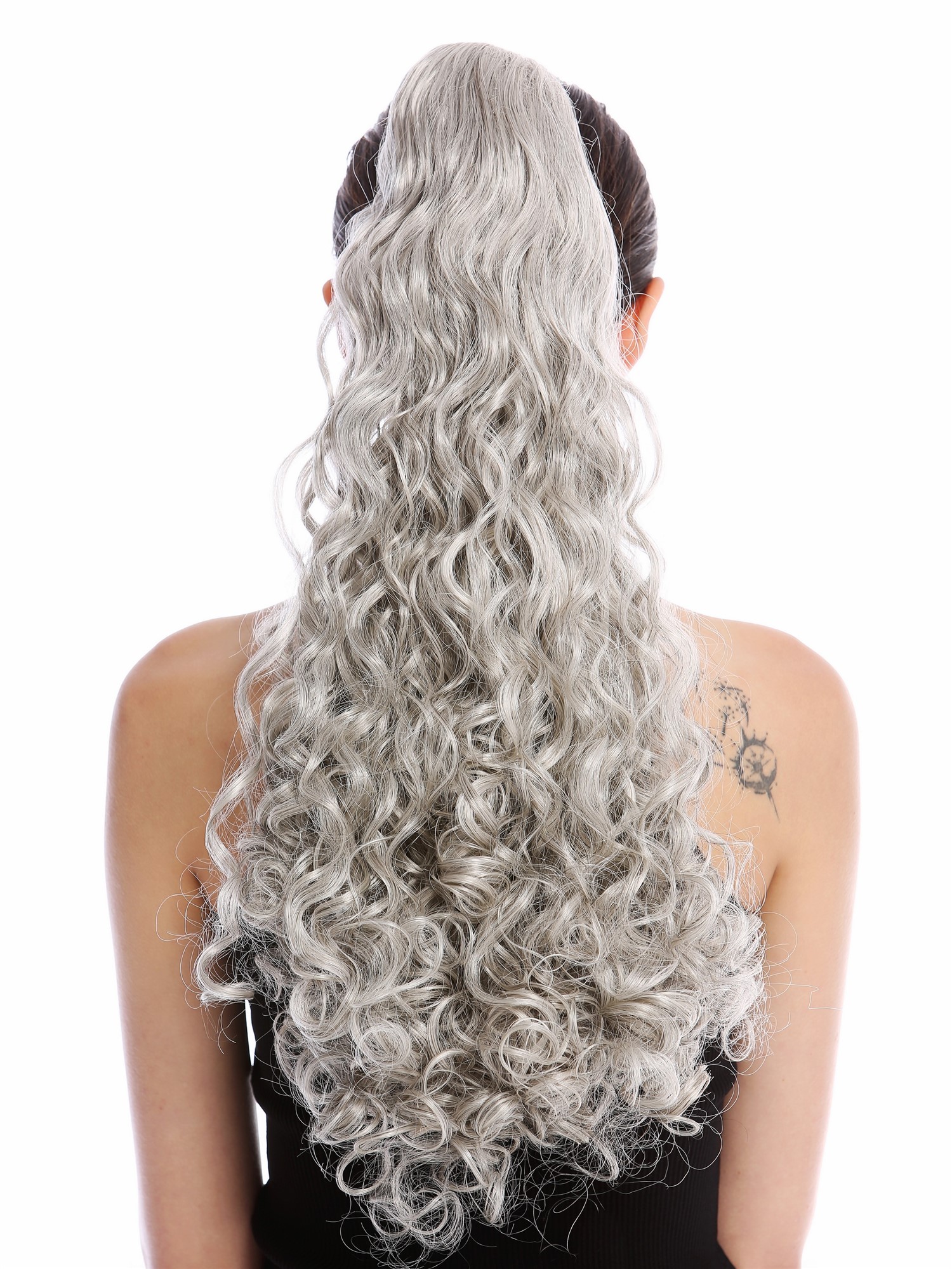 Ponytails, silver-gray-black mix, wavy, long