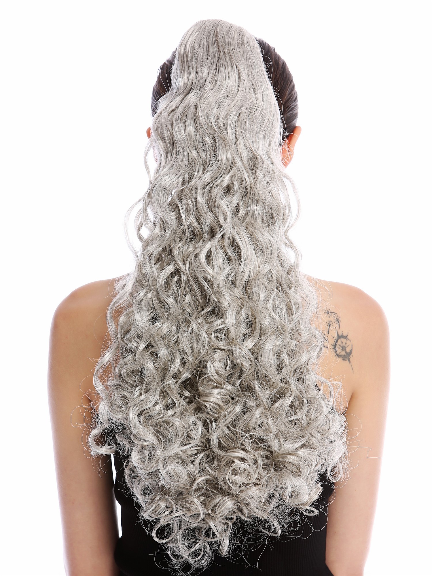 Ponytail Hairpiece very long voluminous curled curls silver grey gray 9563B-V, view 2, WIG ME UP: Your Perücken Online Shop Ponytails, silver-gray-black mix, wavy, long