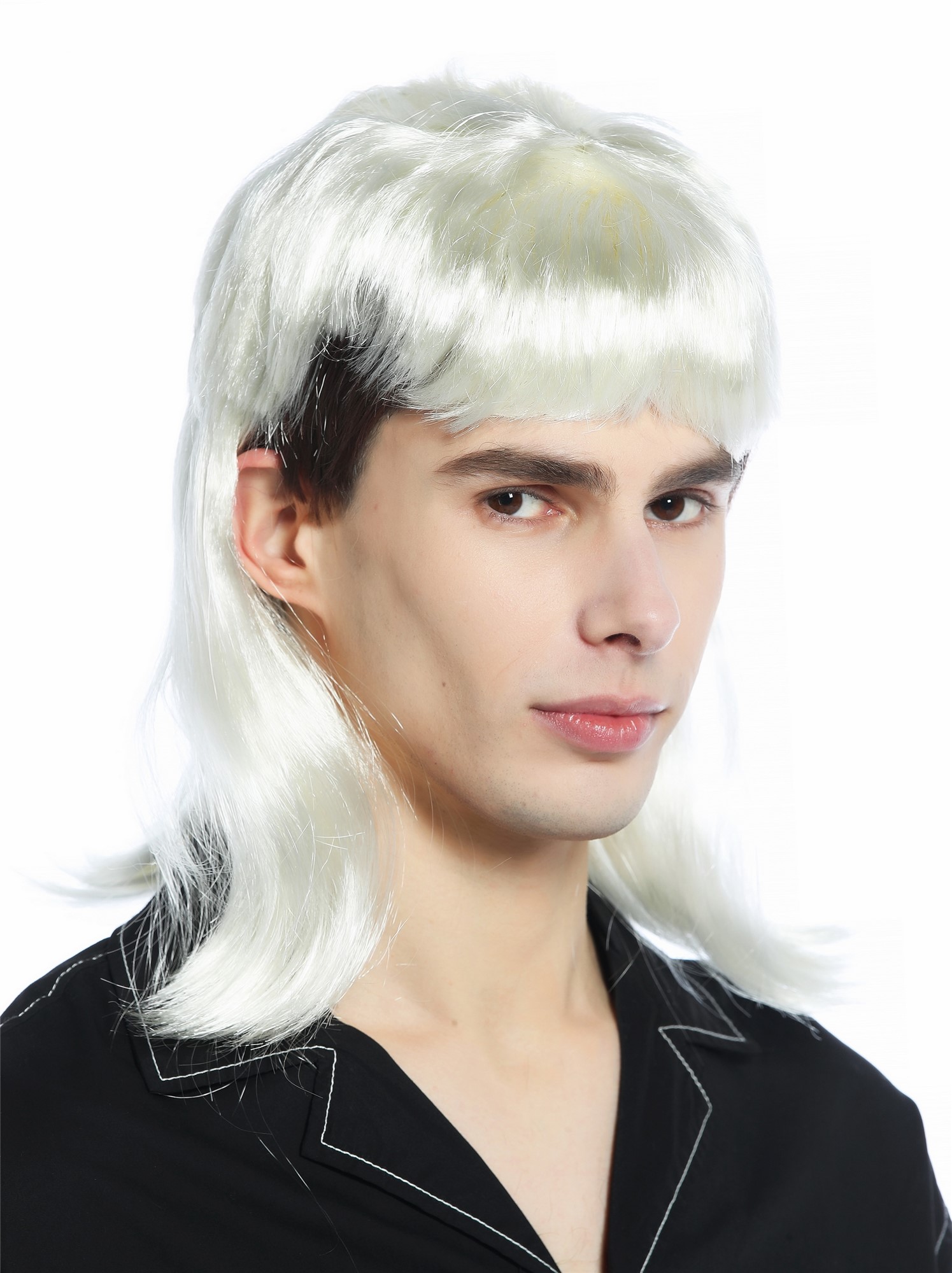 günstige Party Perücke, Perücke Vokuhila braun platin blond 80er Hipster retro Proll CW-031-P4-P613, Vorderansicht, WIG ME UP: Ihr Perücken Online Shop glatte Party Perücke Platinblond mit kastanienbraune Akzente schulterlange Haare Unisex