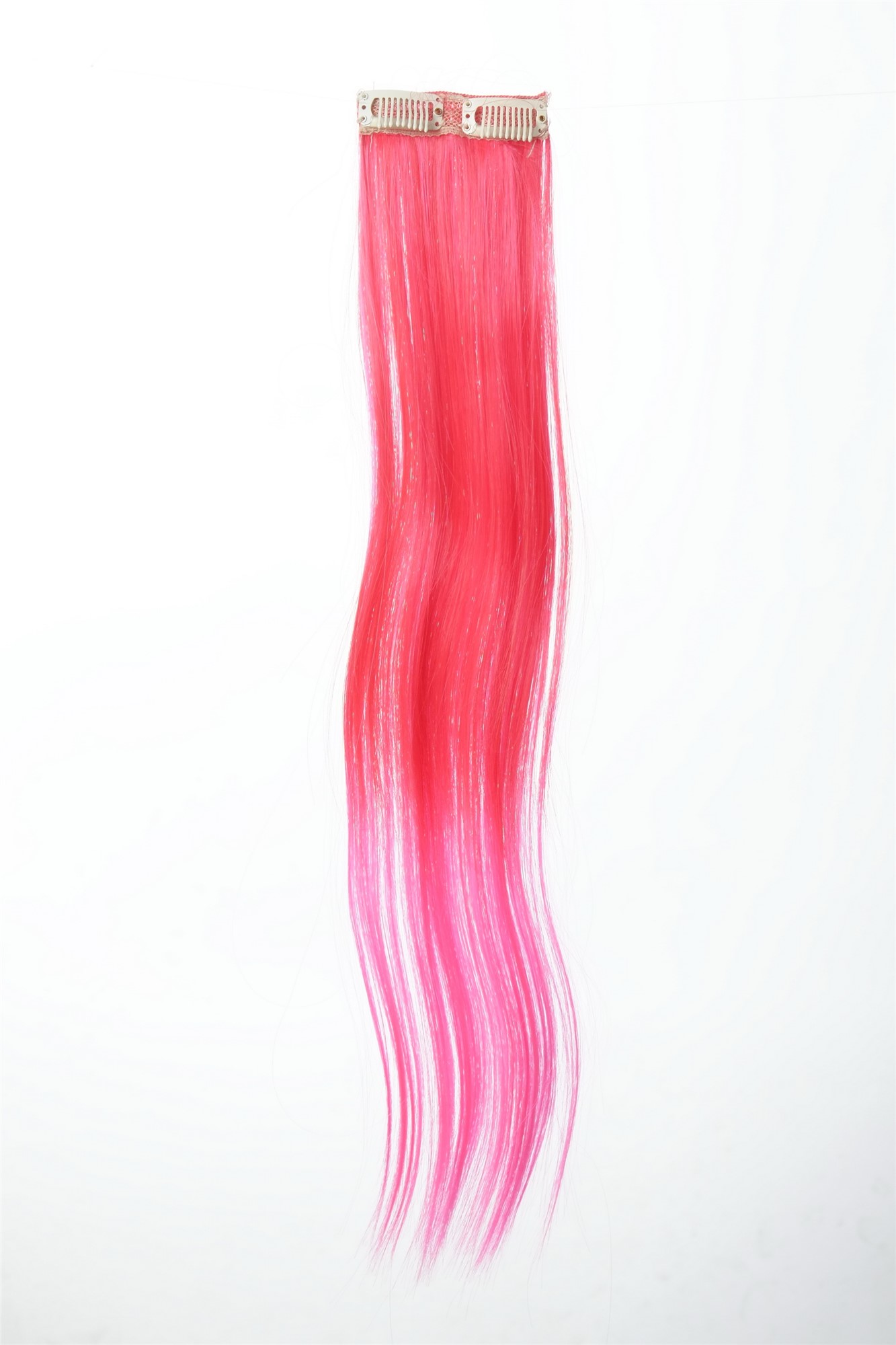 2 Clips Extension Strähne glatt 45 cm Rot YZF-P2S18P-113/TF2315, Ansicht 2, WIG ME UP: Ihr Perücken Online Shop glatte Extensions Knallrot-Neonrosa-Mix 45 cm lang