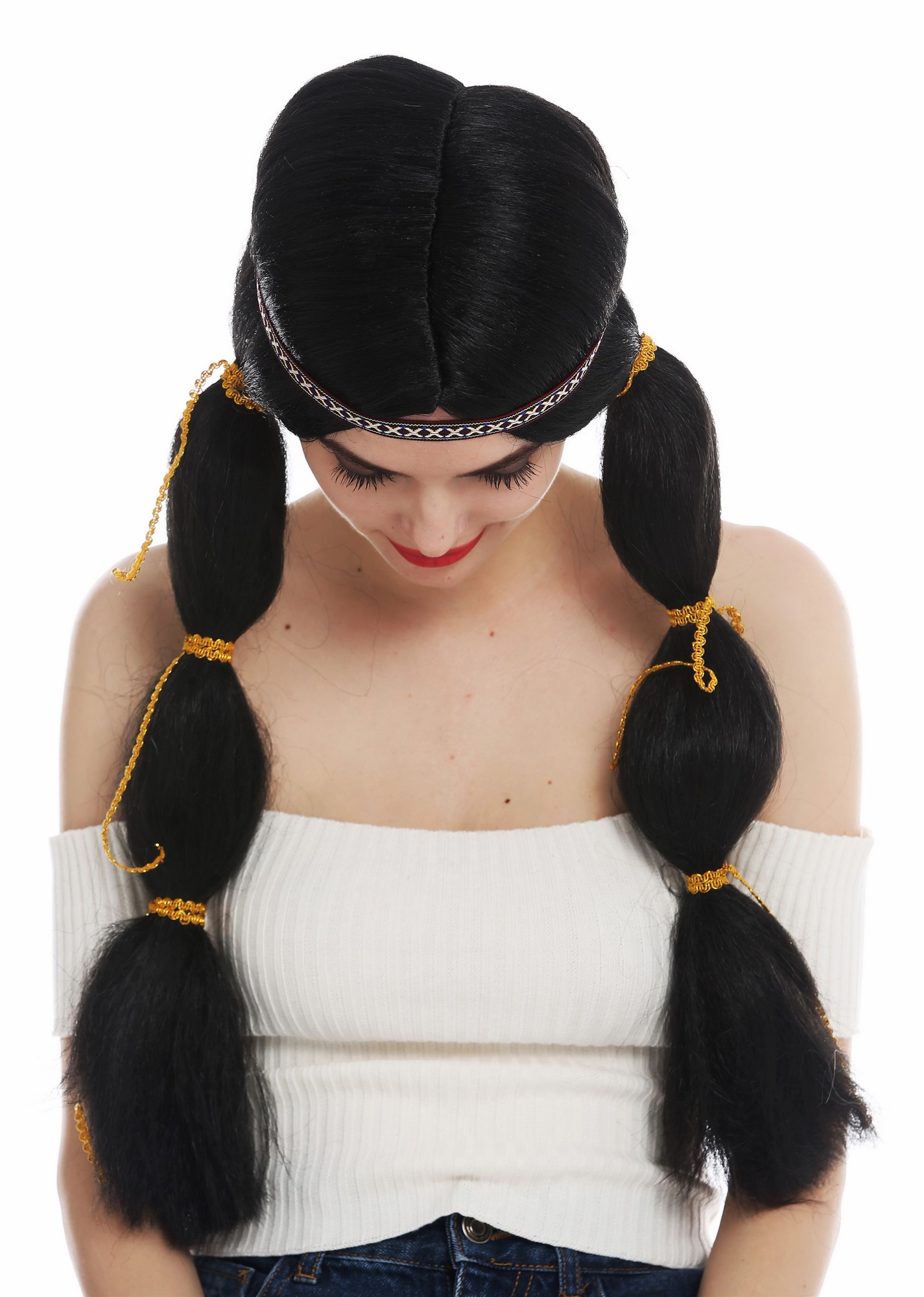 Women's wig lady long Native American Wild West braids black head band SARL087, view 5, WIG ME UP: Your Perücken Online Shop Party Wig, Ladies, pitch black, straight, long