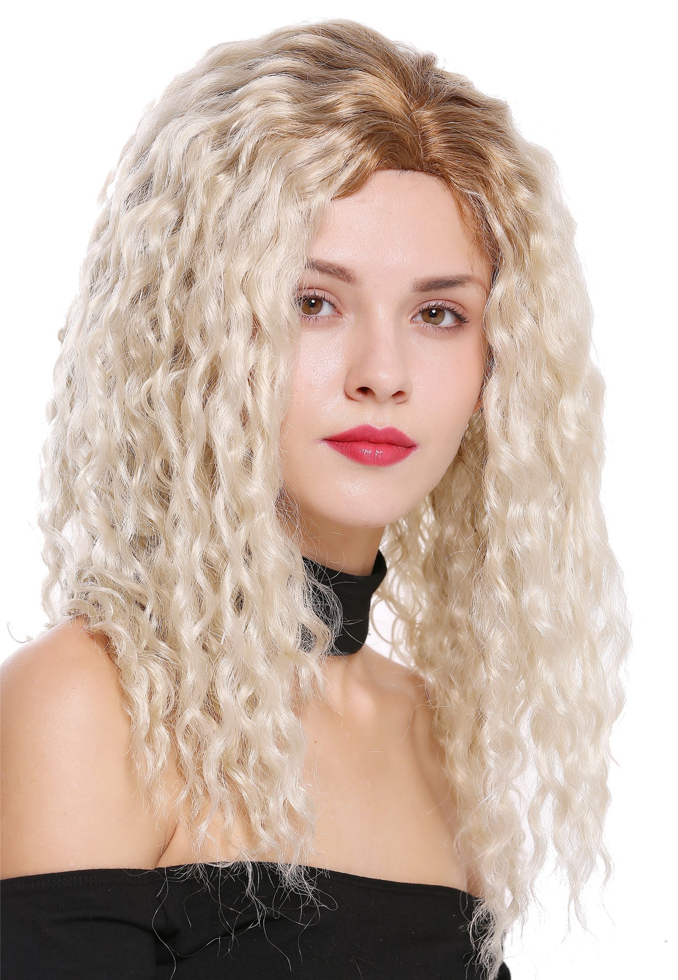 Women's wig lady side parting afro curls curly ombre champagne blonde mix 803AD, view 2, WIG ME UP: Your Perücken Online Shop Quality Wigs, Ladies, champagne blonde-golden brown mix, curled, long