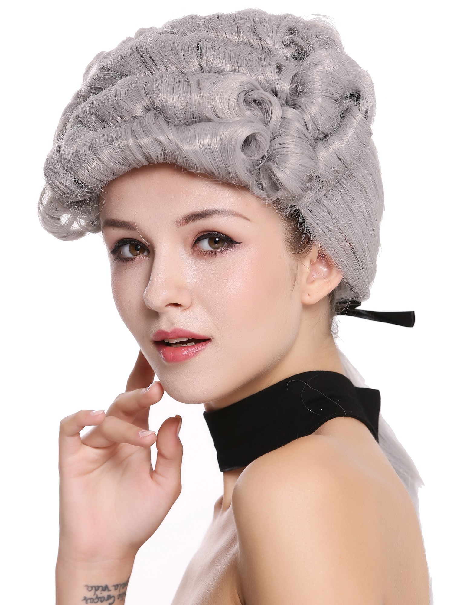 Party wig men baroque Lord Judge Poet Noble dark grey gray curls ponytail DH1126, view 7, WIG ME UP: Your Perücken Online Shop Party Wig, Men, Grey, curled, shoulder-length