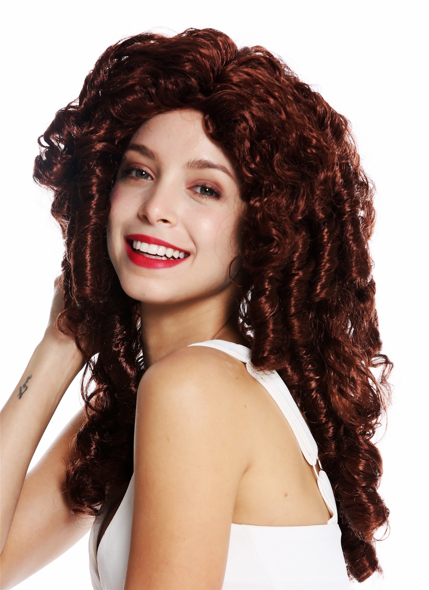 günstige Party Perücke, Perücke Korkenzieher-Locken lang Rotbraun 91056-1-ZA340, Ansicht 3, WIG ME UP: Ihr Perücken Online Shop lockige Party Perücke Rotbraun lange Haare für Damen
