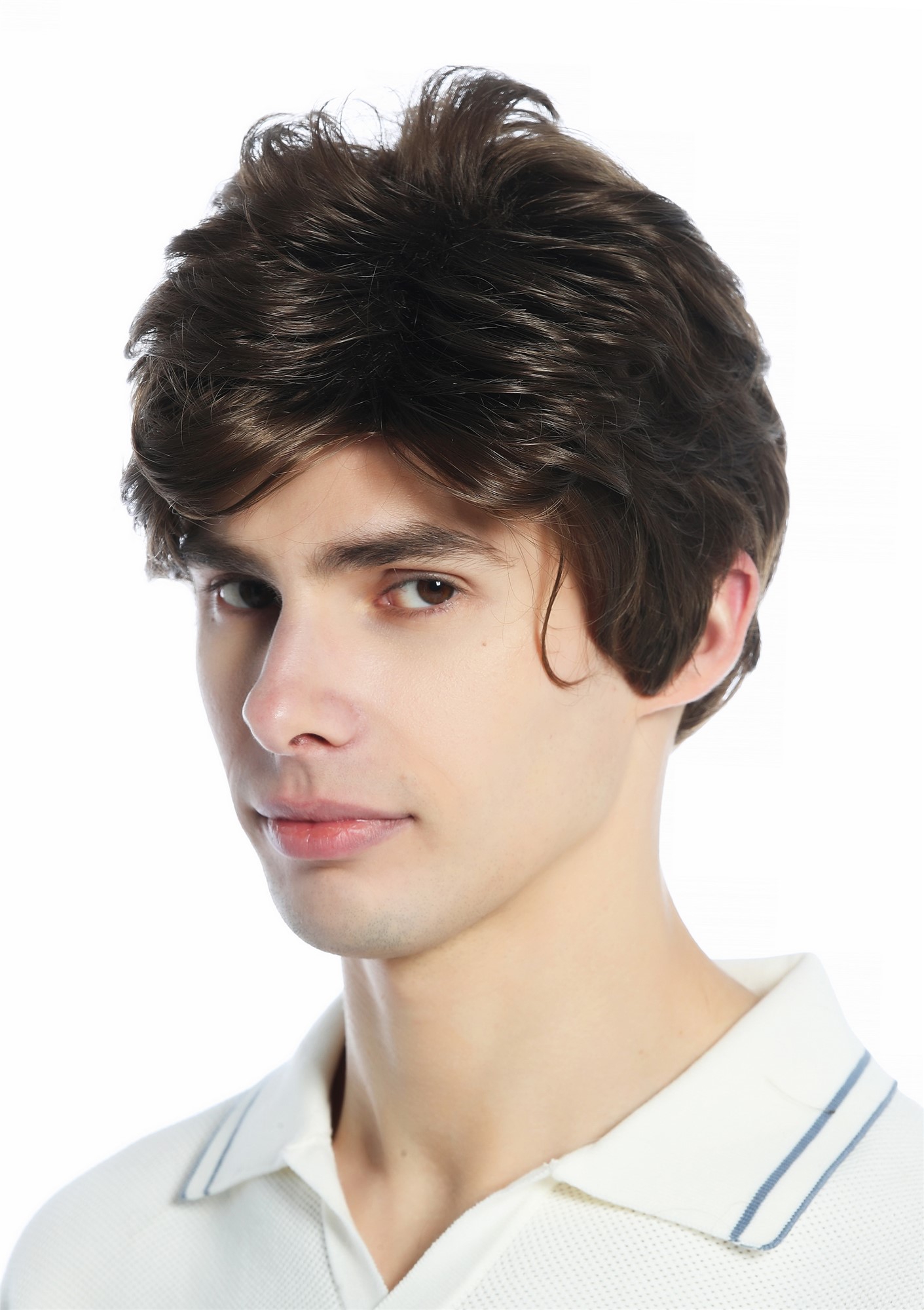 hochwertige Qualitätsperücken, Perücke kurz gescheitelt wellig Mittelbraun Braun DW94A-10, Ansicht 3, WIG ME UP: Ihr Perücken Online Shop wellige Tressen-Perücke Mittelbraun kurze Haare für Unisex