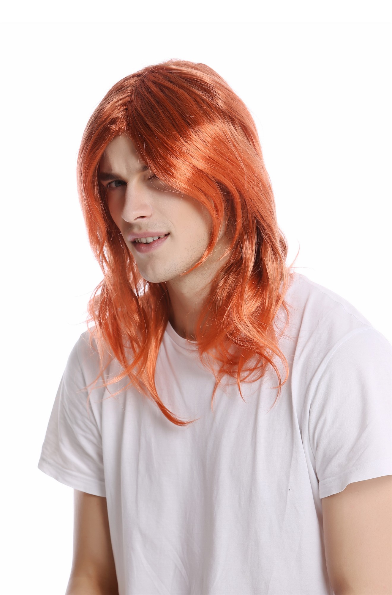 günstige Party Perücke, Perücke schulterlang glatt goldener Orange-Rot-Braun-Mix 90997-ZA24ATZA6, Vorderansicht, WIG ME UP: Ihr Perücken Online Shop glatte Party Perücke Rot,Braun lange Haare Unisex