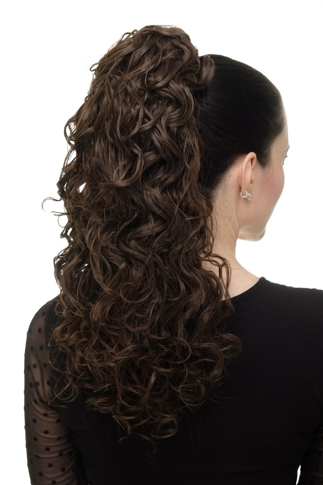 hochwertiges Haarteil 2 Klammern & Gummizug super Volumen Locken Mittelbraun Braun NC002-6, Ansicht 4, WIG ME UP: Ihr Perücken Online Shop lockiges Zopf-Haarteil Mittelbraun 45 cm lang