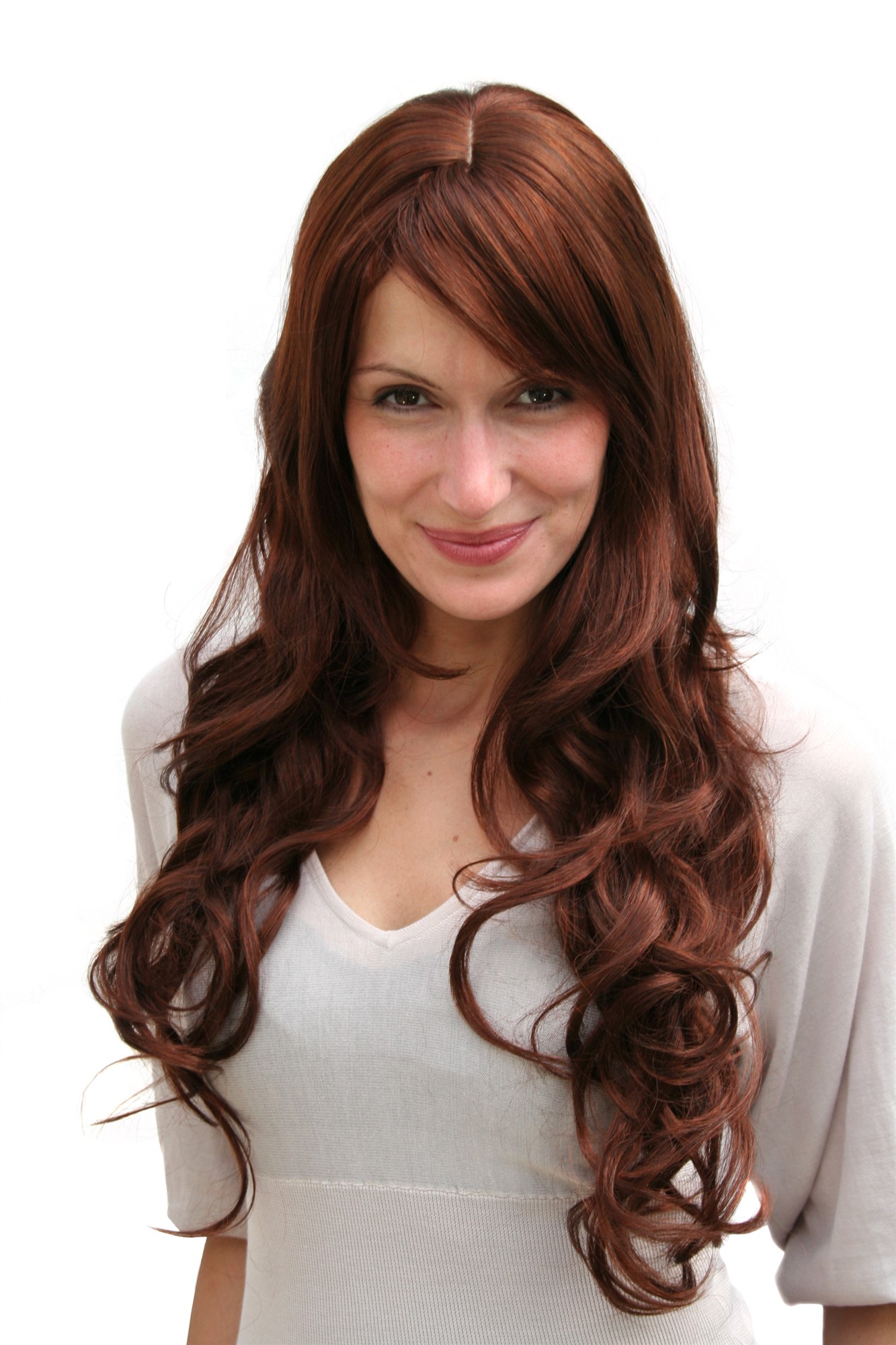 Buy REDHEAD foxy WIG dark red JEZEBEL LONG waves 9204S-33A130, front view, WIG ME UP: Your Perücken Online Shop Quality Wigs, Ladies, brown-red mix, curled, long