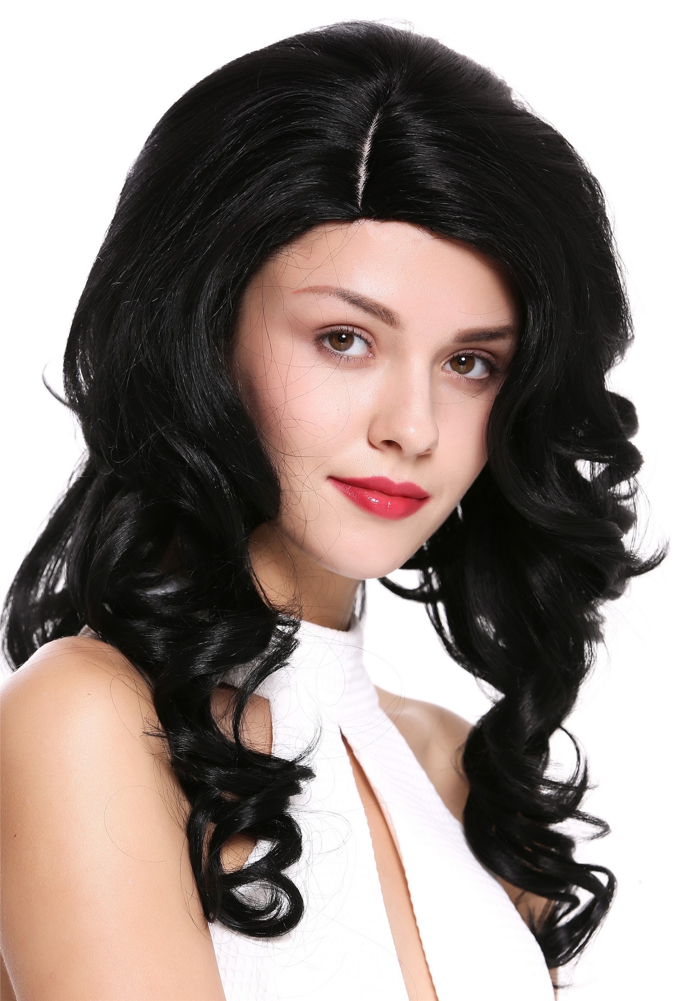 Lady women wig long wavy parting teased volume black Diva DW1948, view 2, WIG ME UP: Your Perücken Online Shop Quality Wigs, Ladies, Black, wavy, long