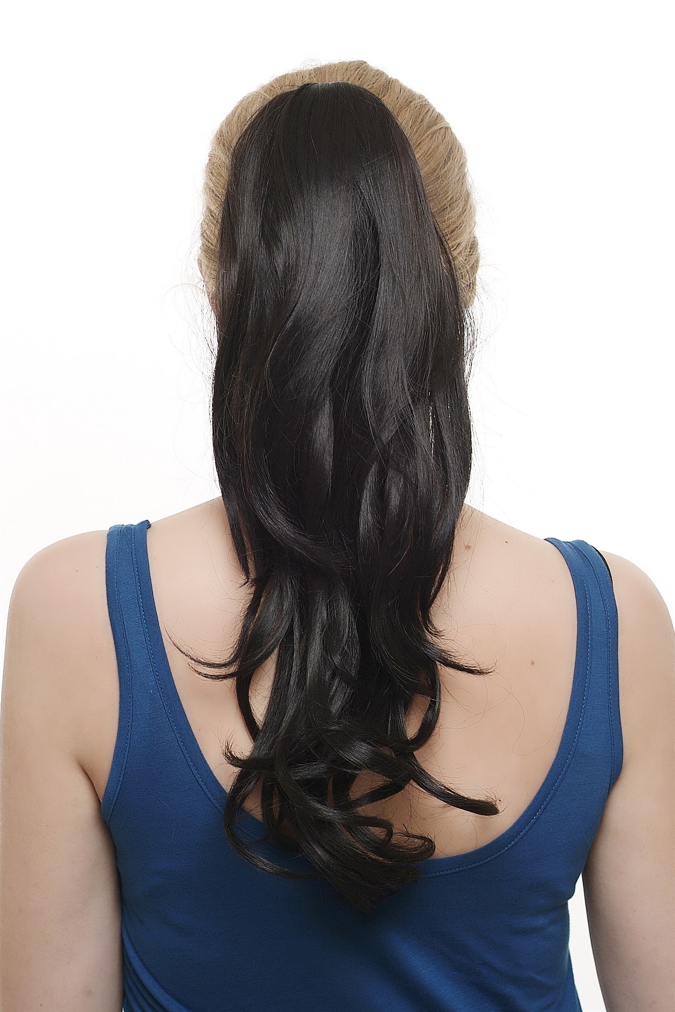 Hairpiece PONYTAIL extension VERY long wave wavy soft curls BLACK SA07-2, front view, WIG ME UP: Your Perücken Online Shop Ponytails, black-brown, wavy, shoulder-length