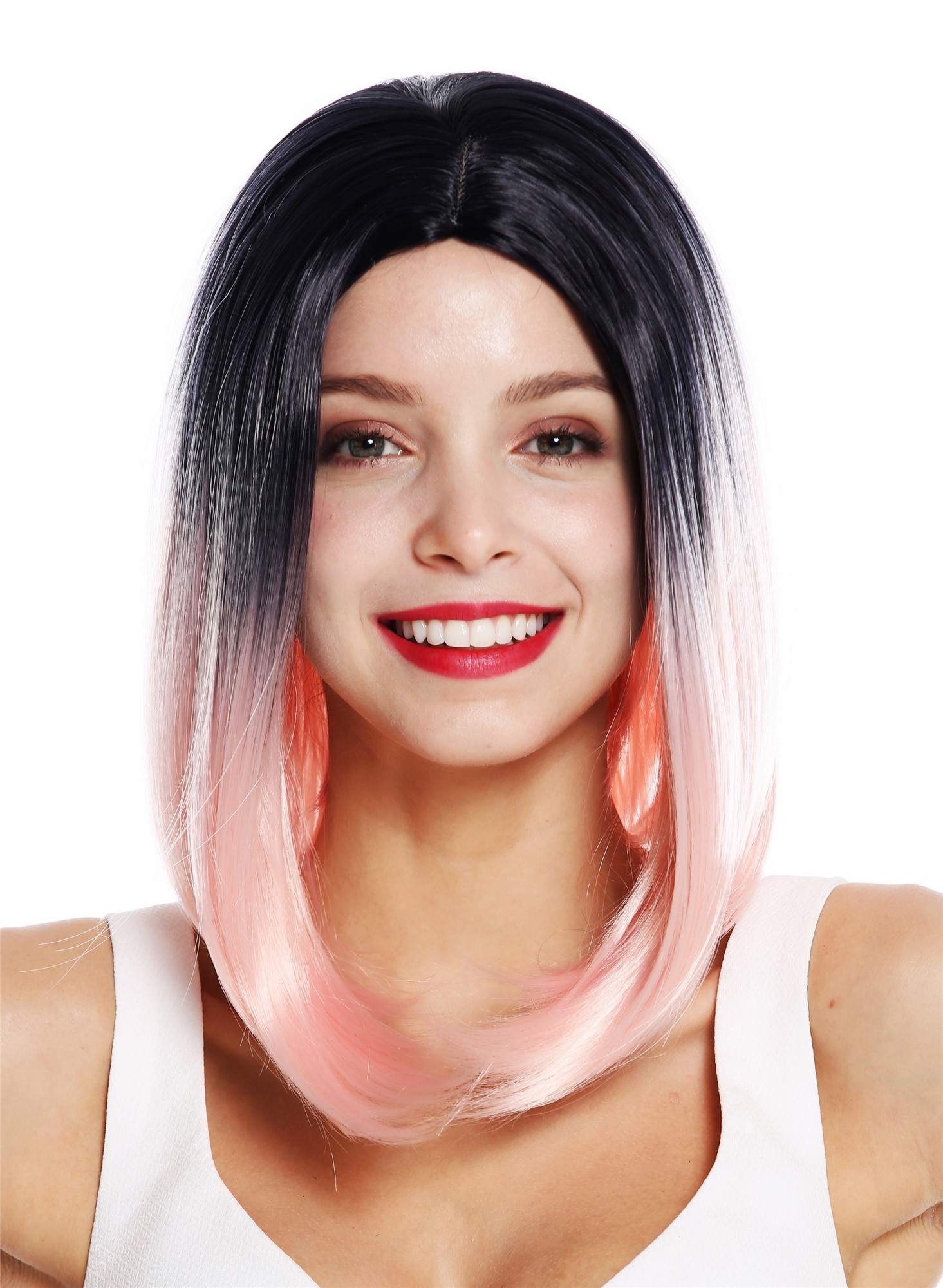 Lady wig short sleek long bob middle parting ombre black light pink ZM-1769, view 2, WIG ME UP: Your Perücken Online Shop Quality Wigs, Ladies, pink-black mix, straight, shoulder-length