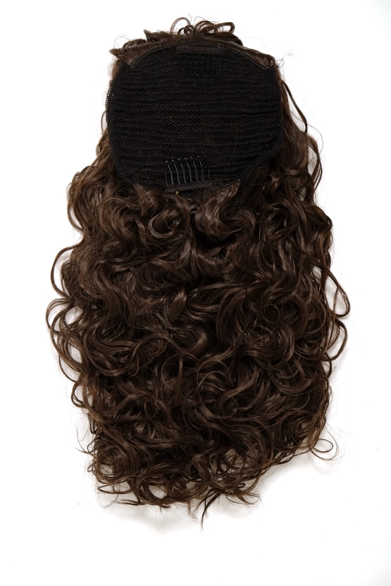 hochwertiges Haarteil 2 Klammern & Gummizug super Volumen Locken Mittelbraun Braun NC002-6, Ansicht 2, WIG ME UP: Ihr Perücken Online Shop lockiges Zopf-Haarteil Mittelbraun 45 cm lang