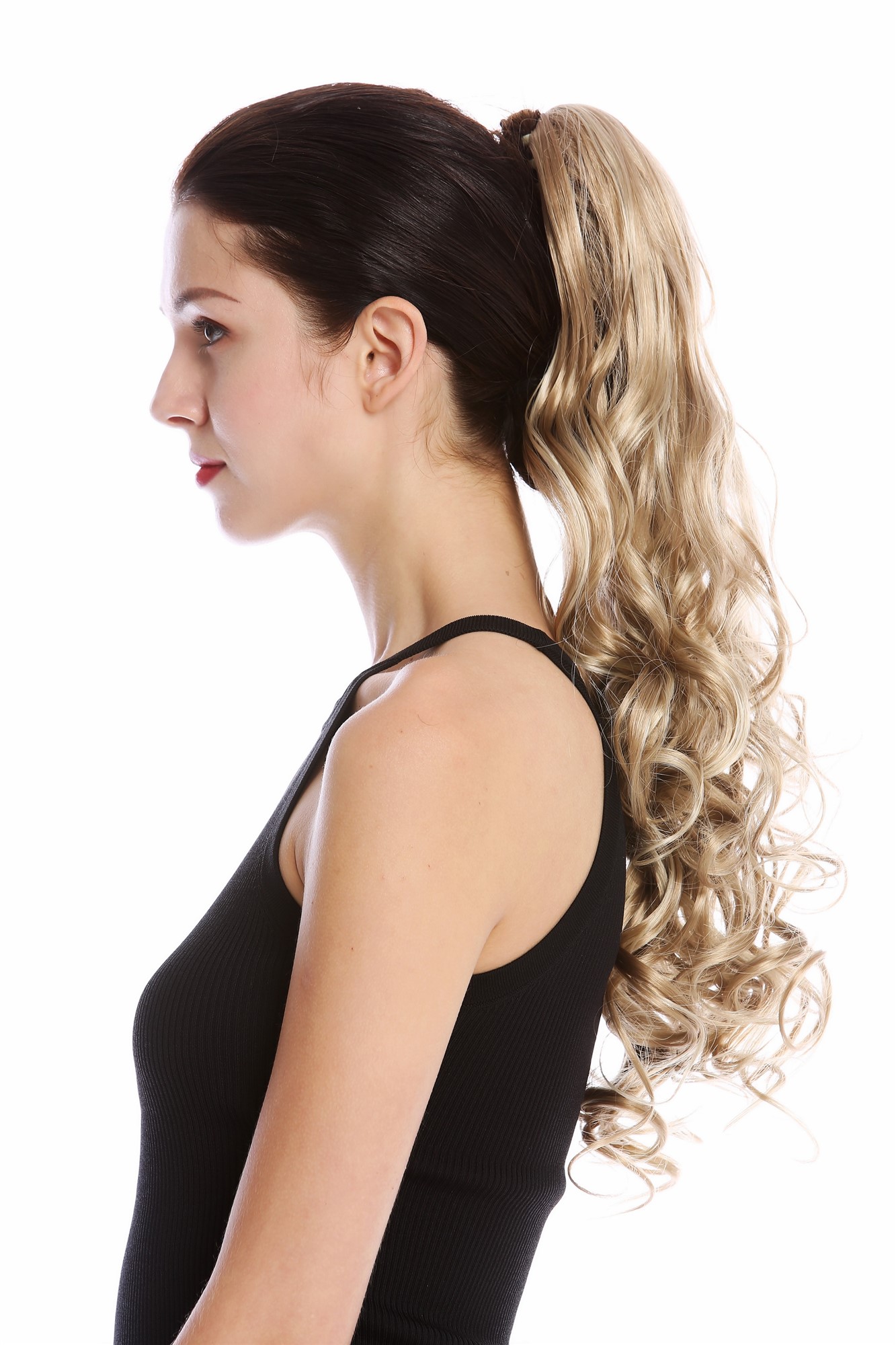 Ponytail long voluminous curled wild straggly wet look honey blonde mix DM44, view 3, WIG ME UP: Your Perücken Online Shop Ponytails, blond mix, curled, long