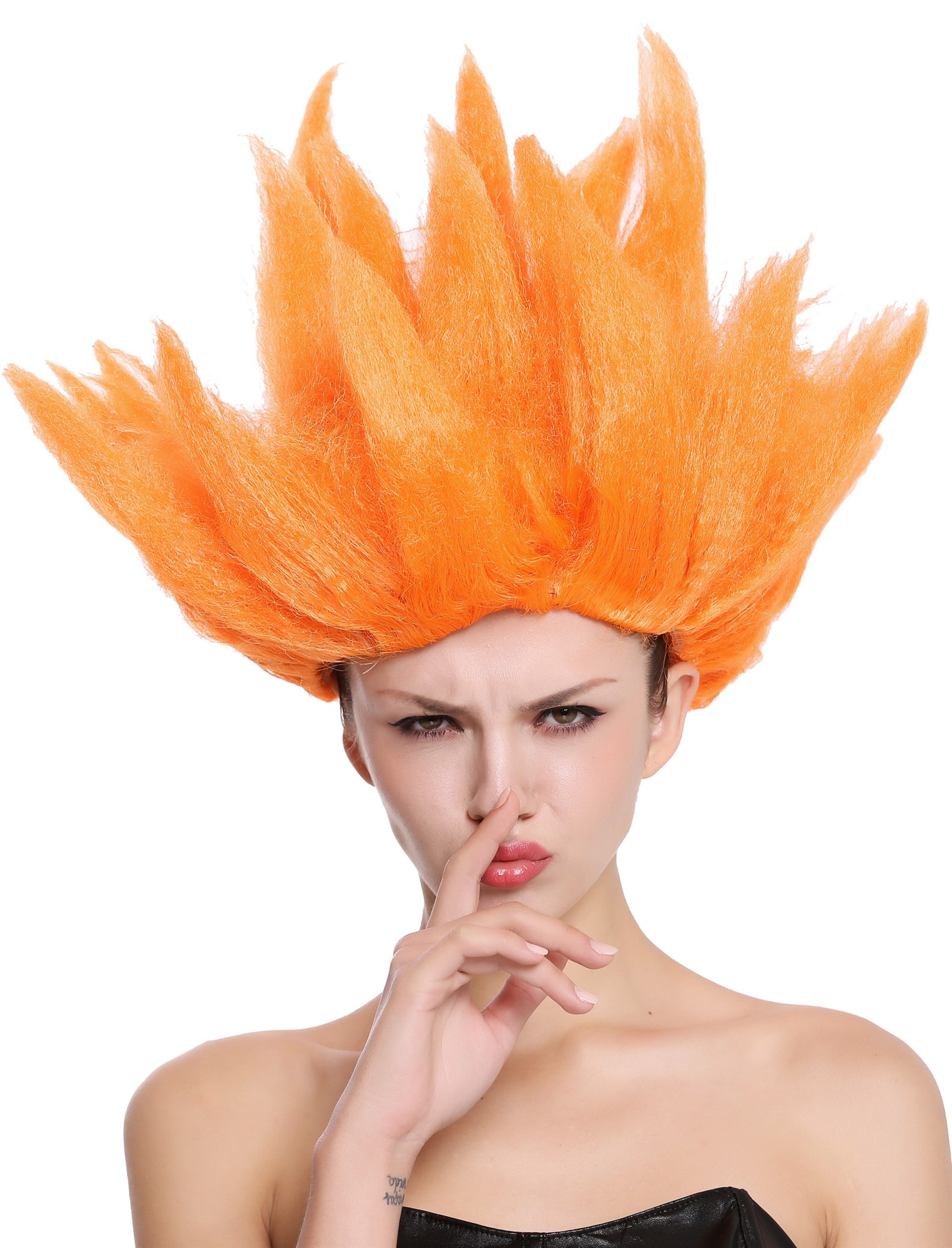 Lady Gents Man Party Wig  Demon Devil Flower Fairy Fire orange teased high 91062, view 4, WIG ME UP: Your Perücken Online Shop Party Wig, Unisex, Orange, wavy, short