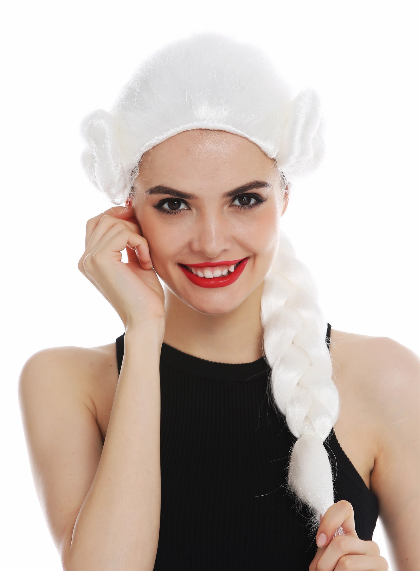 günstige Party Perücke, Perücke Barock Zopf geflochten Weiß 3279-P68, Vorderansicht, WIG ME UP: Ihr Perücken Online Shop geflochtene Party Perücke Weiß lange Haare Unisex