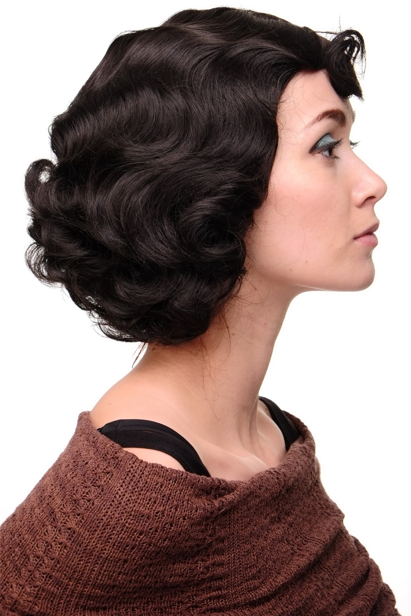 Lady  Wig Short Bob 20s 30s Twenties Movie Star Diva Charleston Swing Style Wave Dark Brown, view 2, WIG ME UP: Your Perücken Online Shop Quality Wigs, Ladies, dark brown, wavy, short