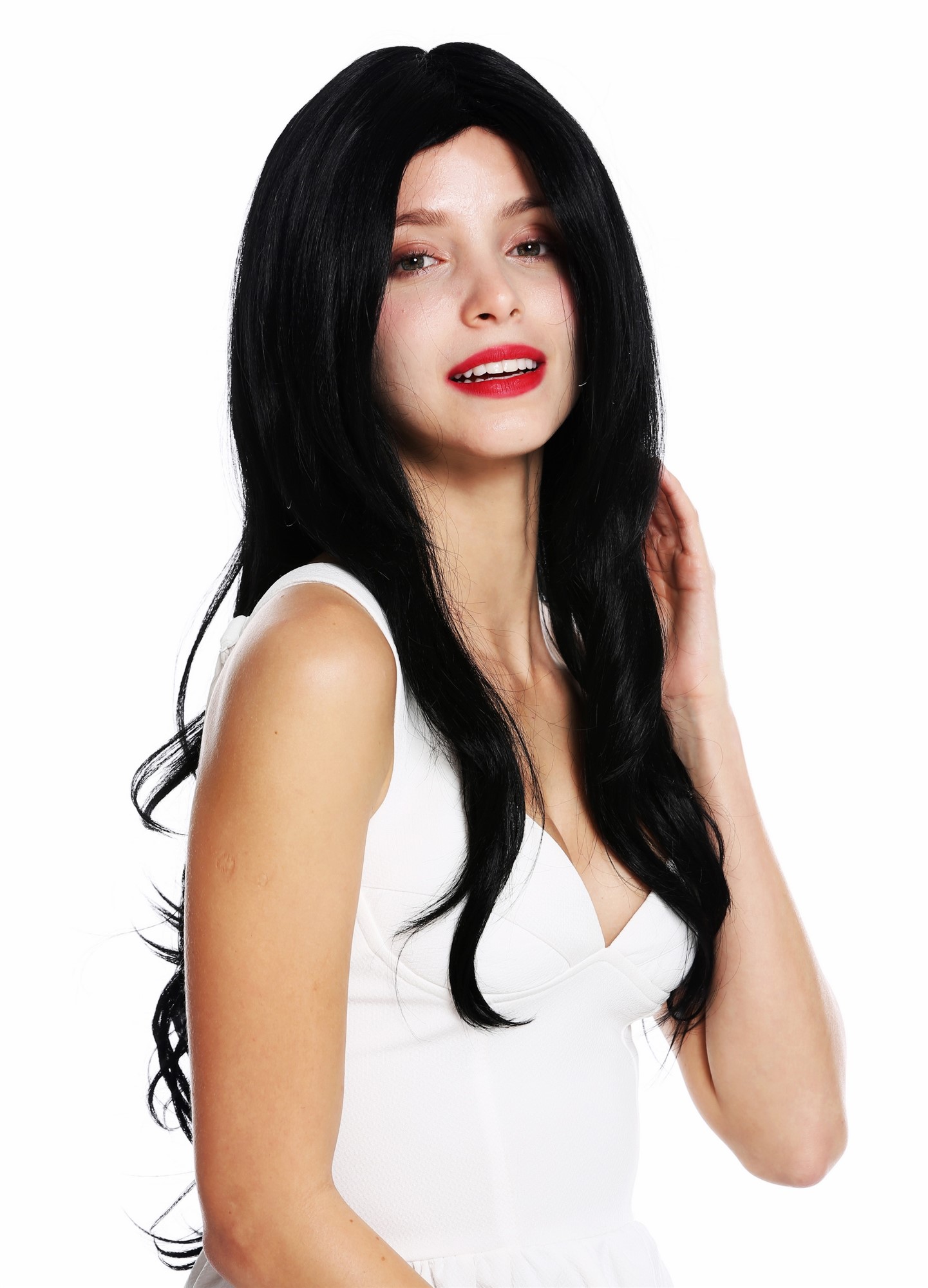 Women's wig lady wig long slightly wavy waved very voluminous black VK-37, view 3, WIG ME UP: Your Perücken Online Shop Quality Wigs, Ladies, Black, wavy, long
