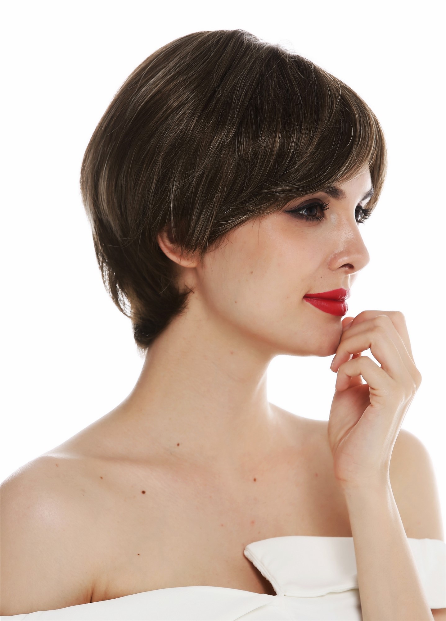 hochwertige Qualitätsperücken, Perücke Monofilament kurz glatt Braun Blond gesträhnt CST-MT-12/26, Ansicht 3, WIG ME UP: Ihr Perücken Online Shop glatte Tressen-Perücke mit Teil-Mono Scheitel Braun-Blond-Mix kurze Haare für Unisex